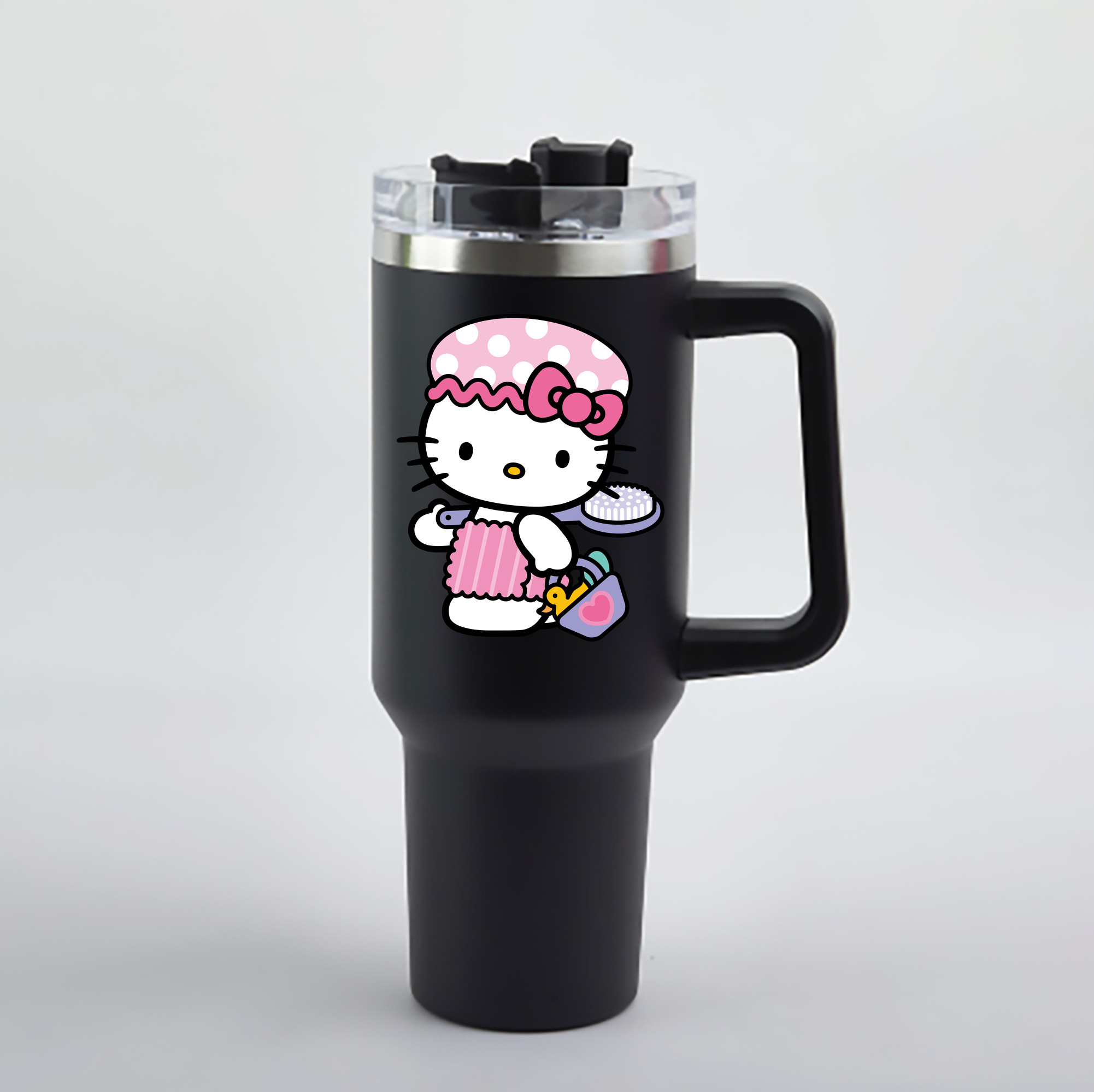（画像用） Hello Kitty ハローキティ 1200mL車用タンブラー - クリスタルステッカー（プラスチックストロー付き）