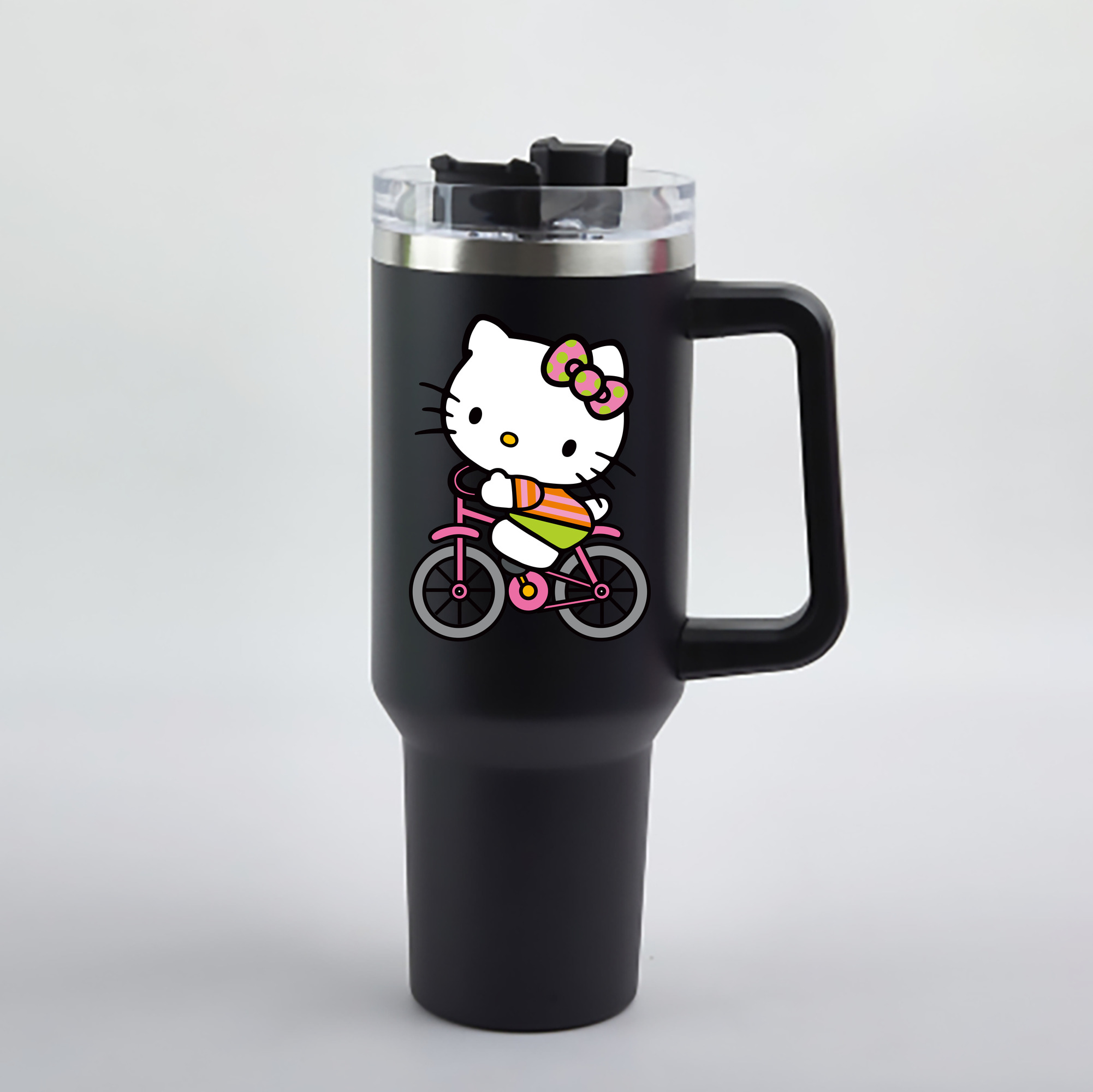 （画像用） Hello Kitty ハローキティ 1200mL車用タンブラー - クリスタルステッカー（プラスチックストロー付き）