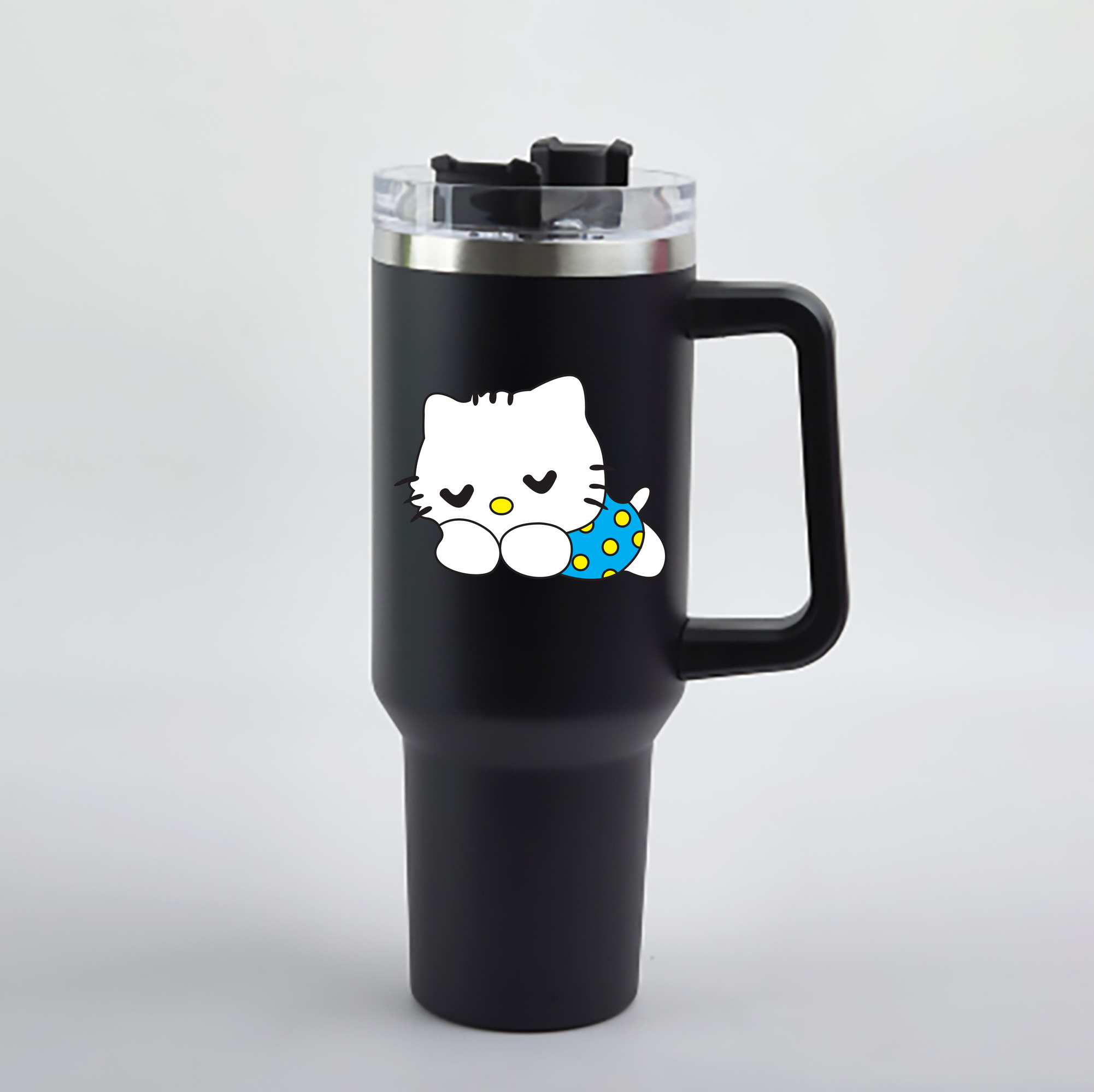（画像用） Hello Kitty ハローキティ 1200mL車用タンブラー - クリスタルステッカー（プラスチックストロー付き）