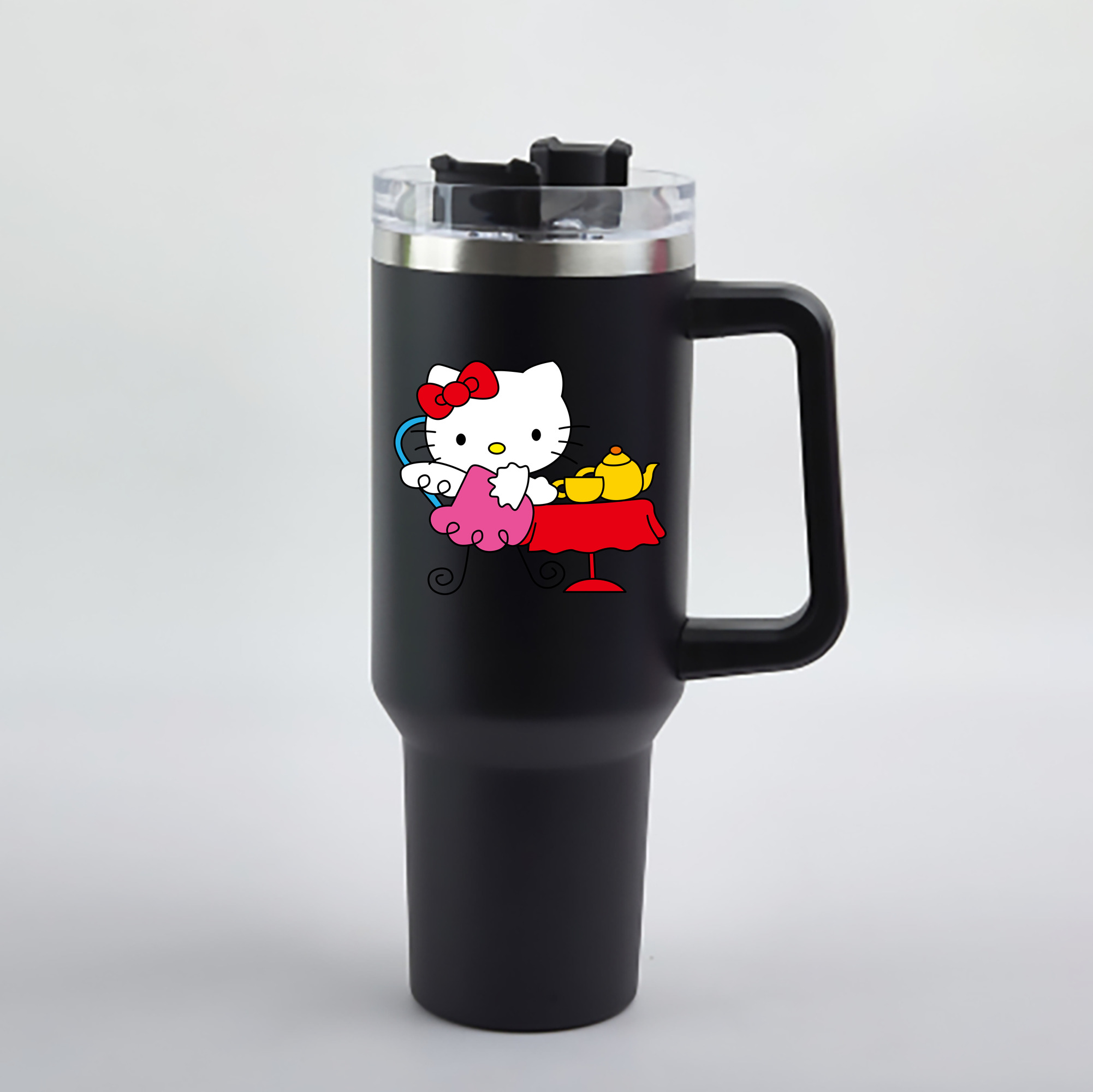 （画像用） Hello Kitty ハローキティ 1200mL車用タンブラー - クリスタルステッカー（プラスチックストロー付き）