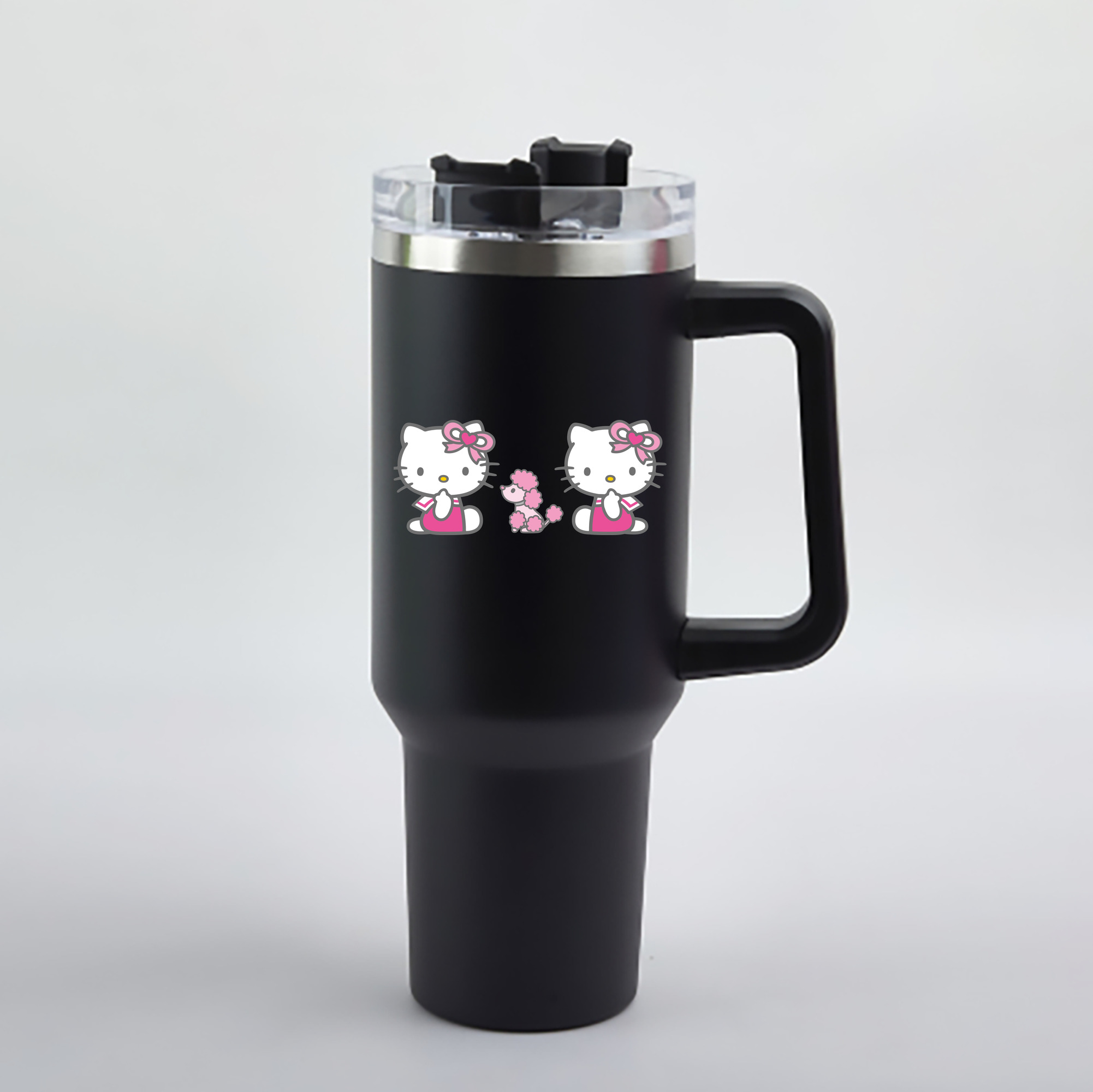 （画像用） Hello Kitty ハローキティ 1200mL車用タンブラー - クリスタルステッカー（プラスチックストロー付き）
