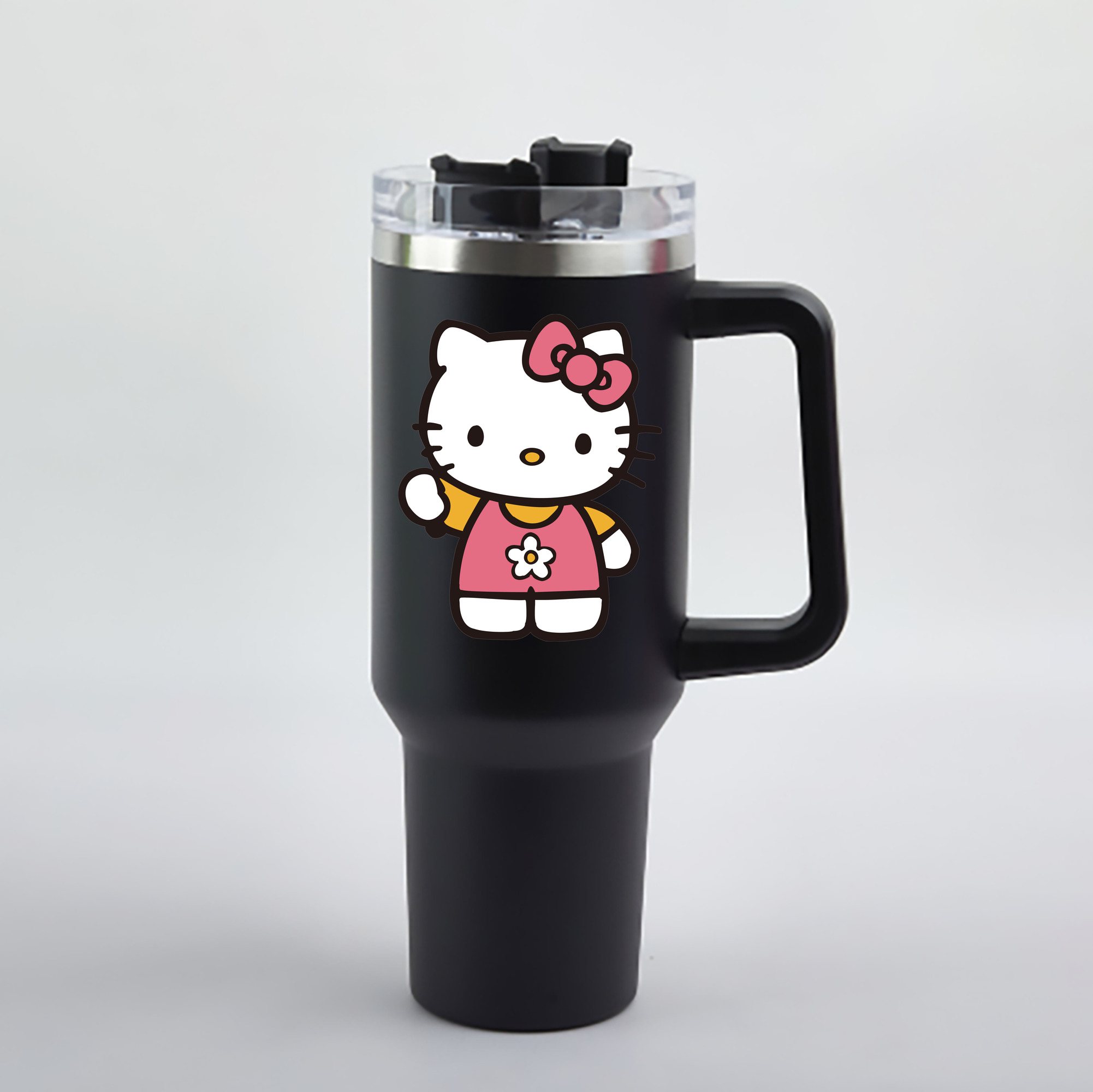 （画像用） Hello Kitty ハローキティ 1200mL車用タンブラー - クリスタルステッカー（プラスチックストロー付き）