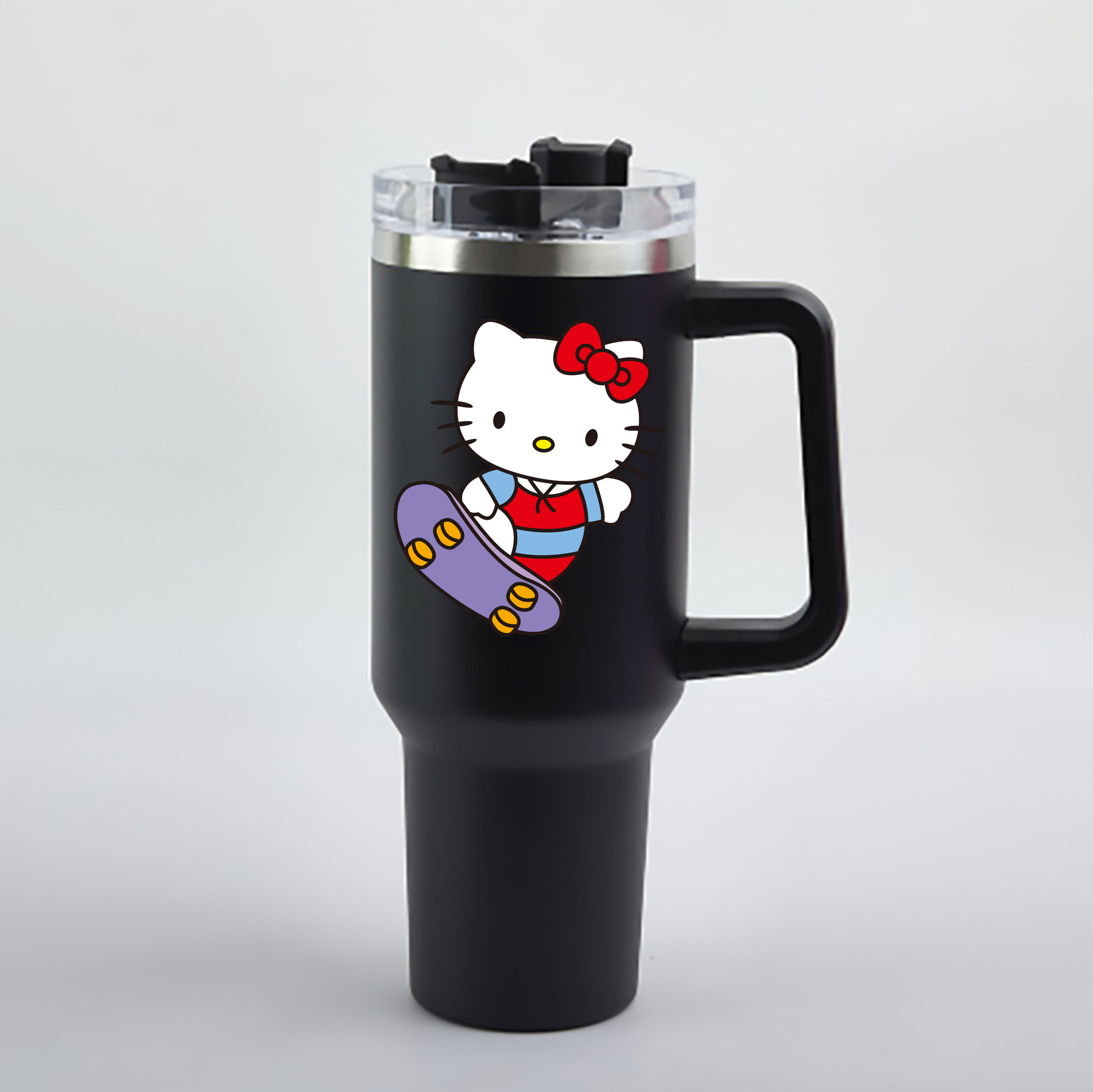 （画像用） Hello Kitty ハローキティ 1200mL車用タンブラー - クリスタルステッカー（プラスチックストロー付き）