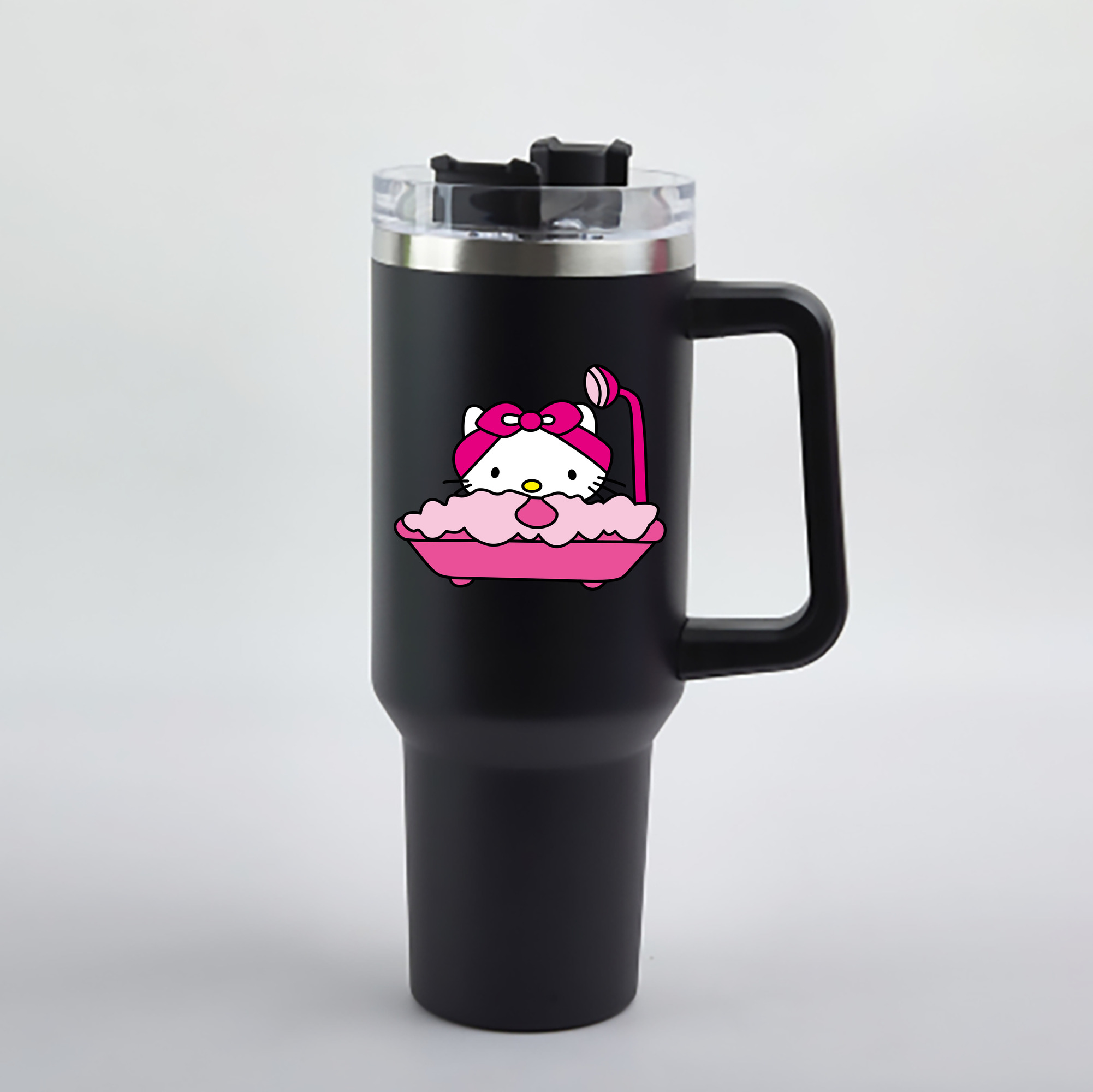 （画像用） Hello Kitty ハローキティ 1200mL車用タンブラー - クリスタルステッカー（プラスチックストロー付き）