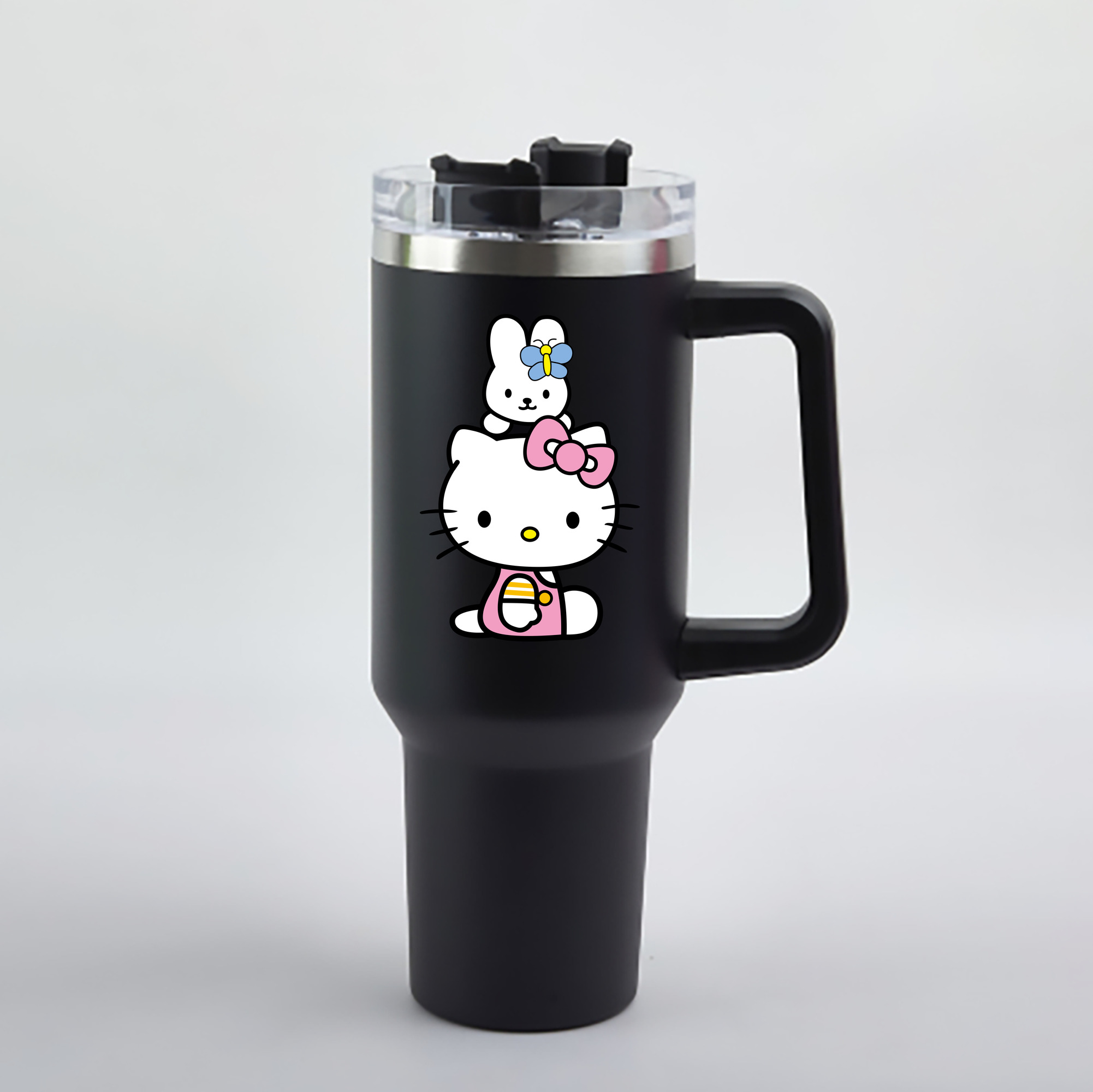 （画像用） Hello Kitty ハローキティ 1200mL車用タンブラー - クリスタルステッカー（プラスチックストロー付き）