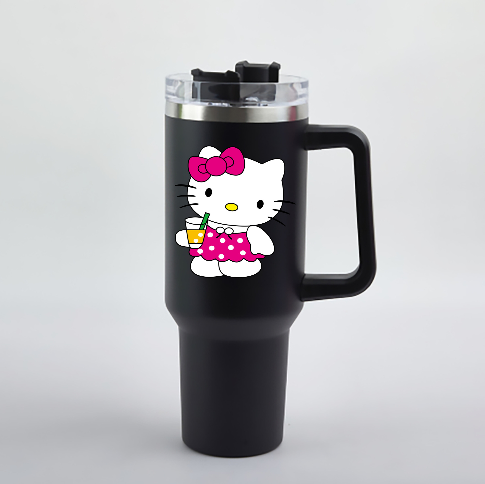 （画像用） Hello Kitty ハローキティ 1200mL車用タンブラー - クリスタルステッカー（プラスチックストロー付き）