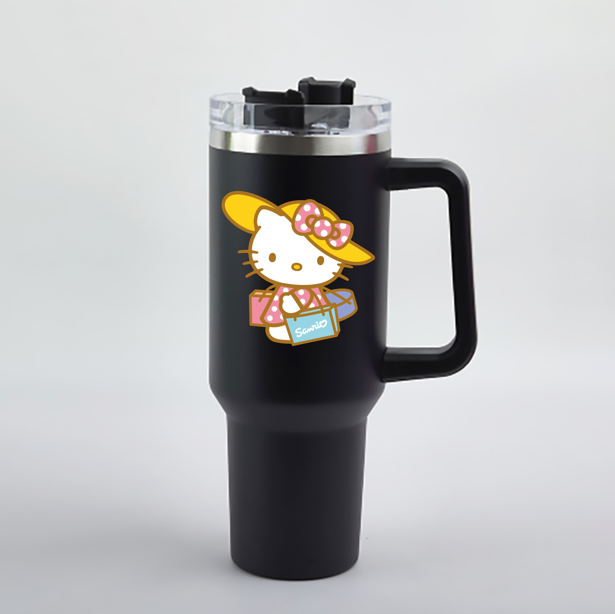 （画像用） Hello Kitty ハローキティ 1200mL車用タンブラー - クリスタルステッカー（プラスチックストロー付き）