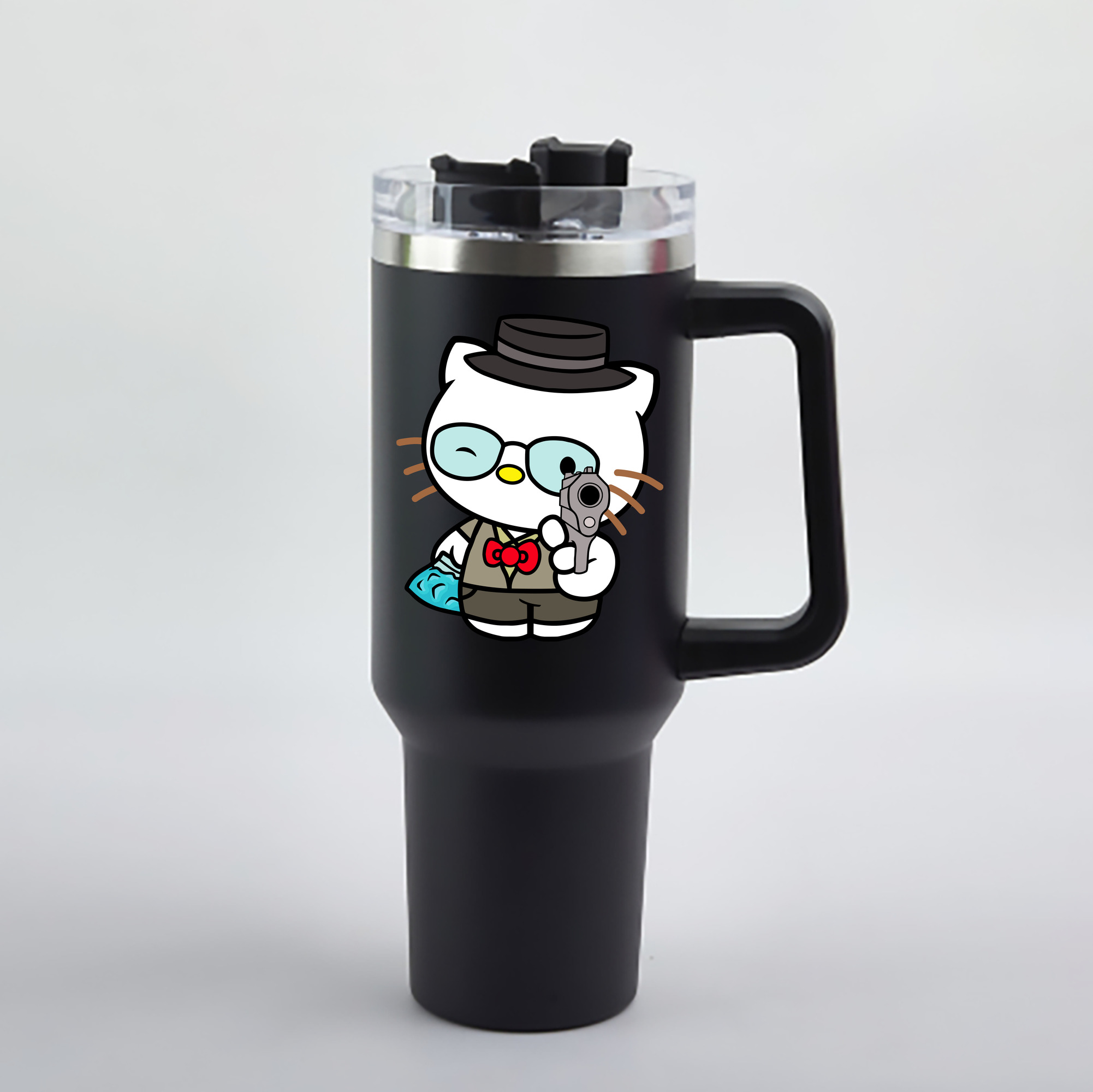 （画像用） Hello Kitty ハローキティ 1200mL車用タンブラー - クリスタルステッカー（プラスチックストロー付き）