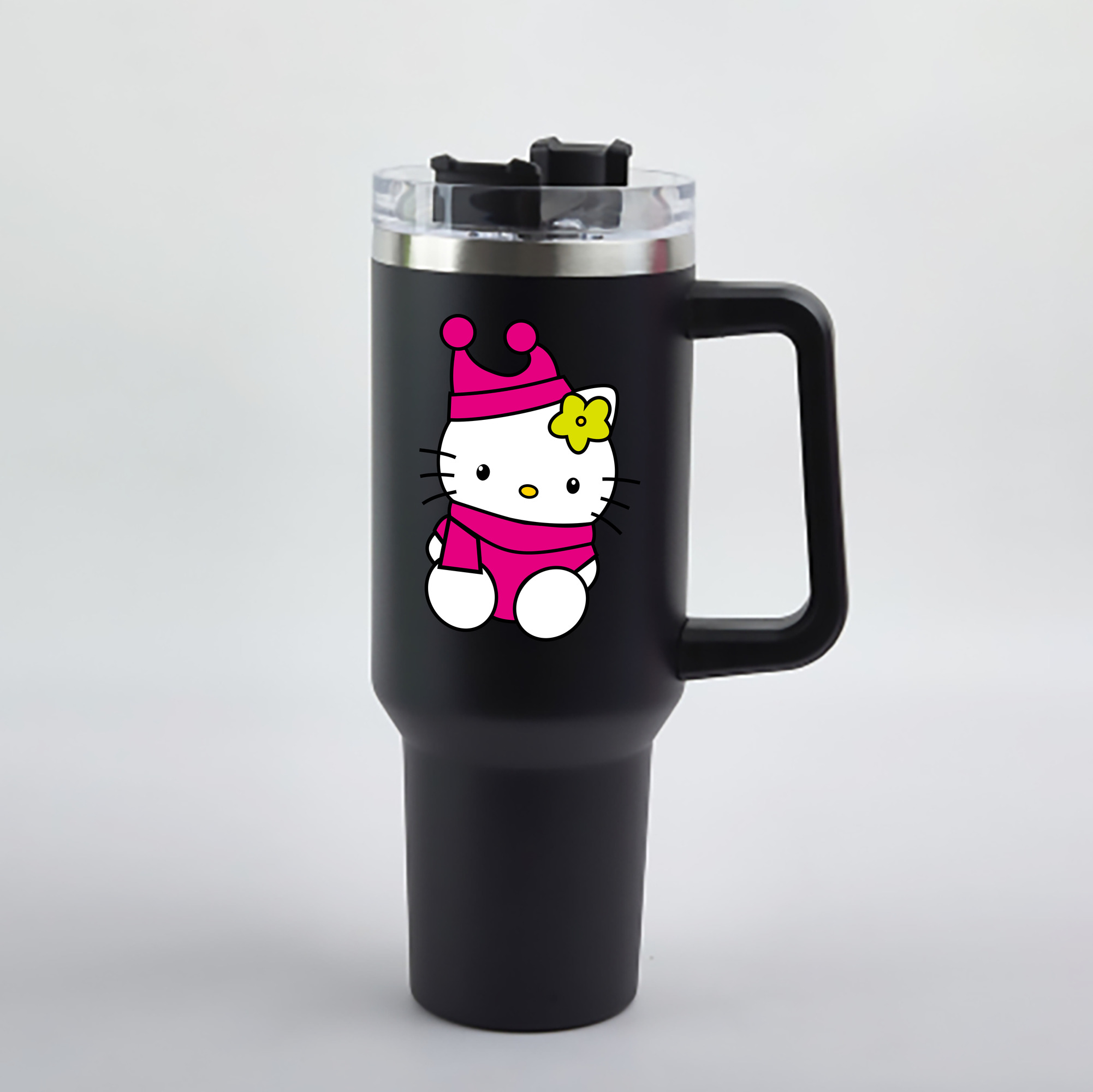 （画像用） Hello Kitty ハローキティ 1200mL車用タンブラー - クリスタルステッカー（プラスチックストロー付き）