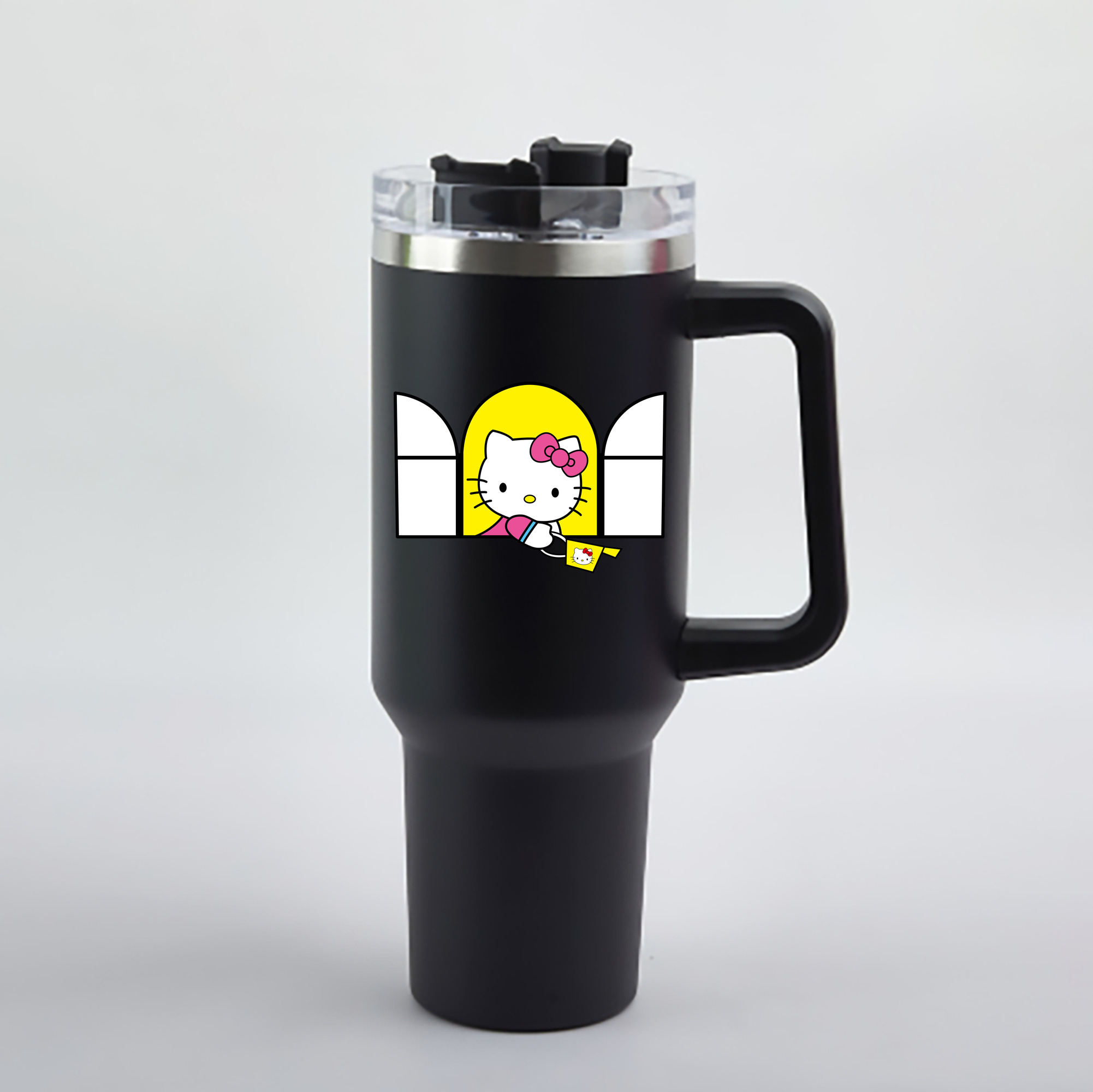 （画像用） Hello Kitty ハローキティ 1200mL車用タンブラー - クリスタルステッカー（プラスチックストロー付き）