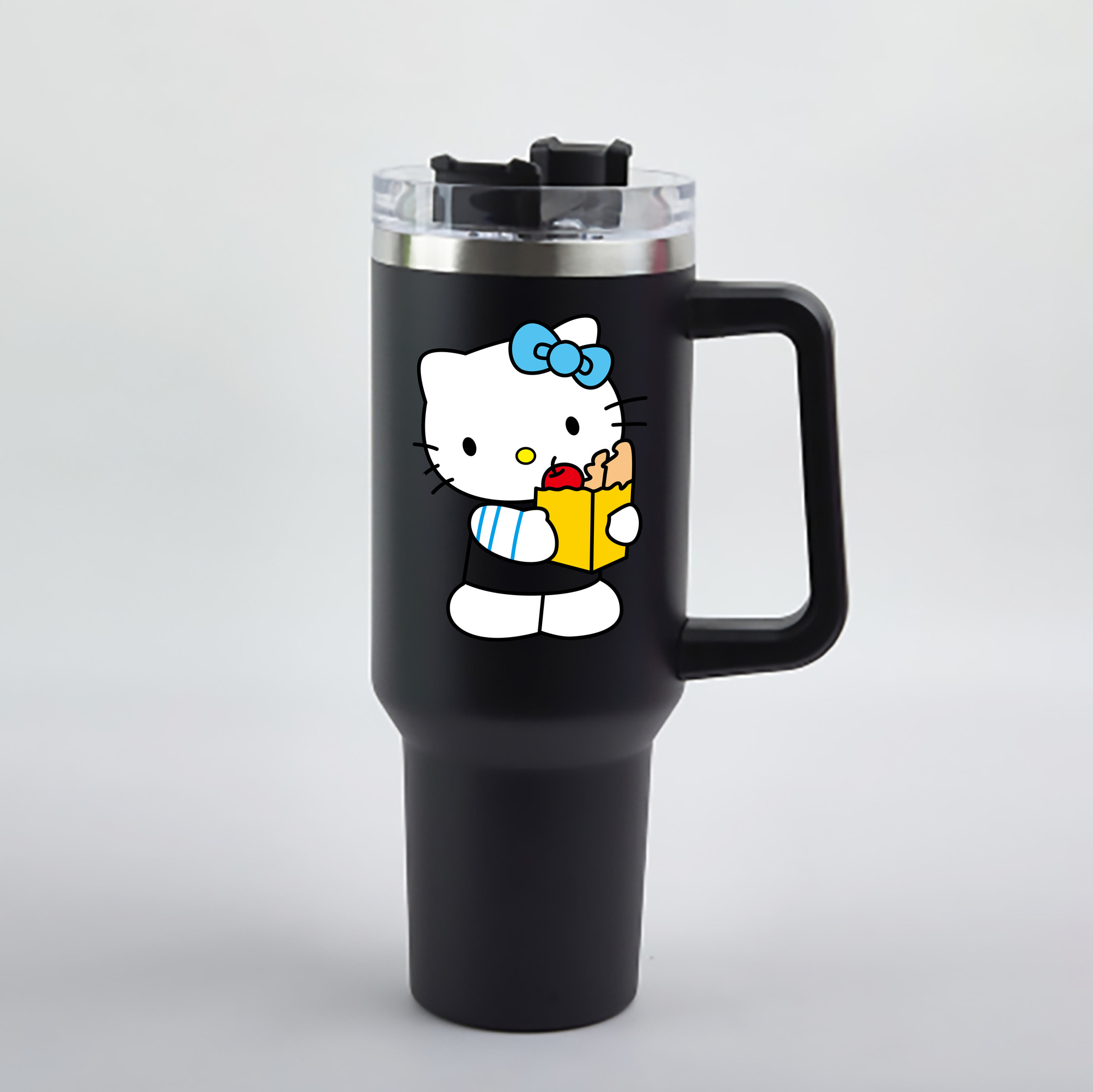 （画像用） Hello Kitty ハローキティ 1200mL車用タンブラー - クリスタルステッカー（プラスチックストロー付き）