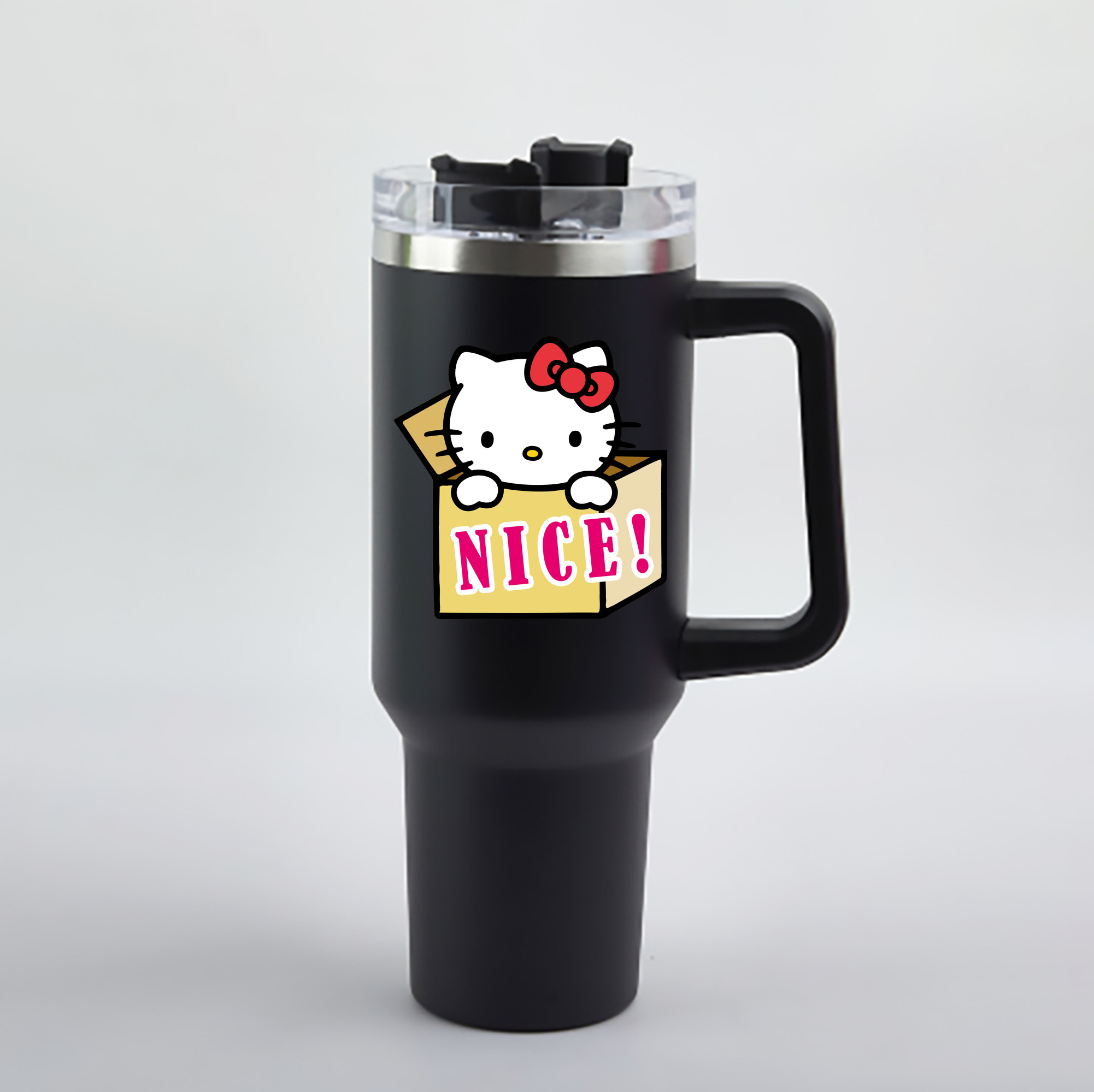 （画像用） Hello Kitty ハローキティ 1200mL車用タンブラー - クリスタルステッカー（プラスチックストロー付き）