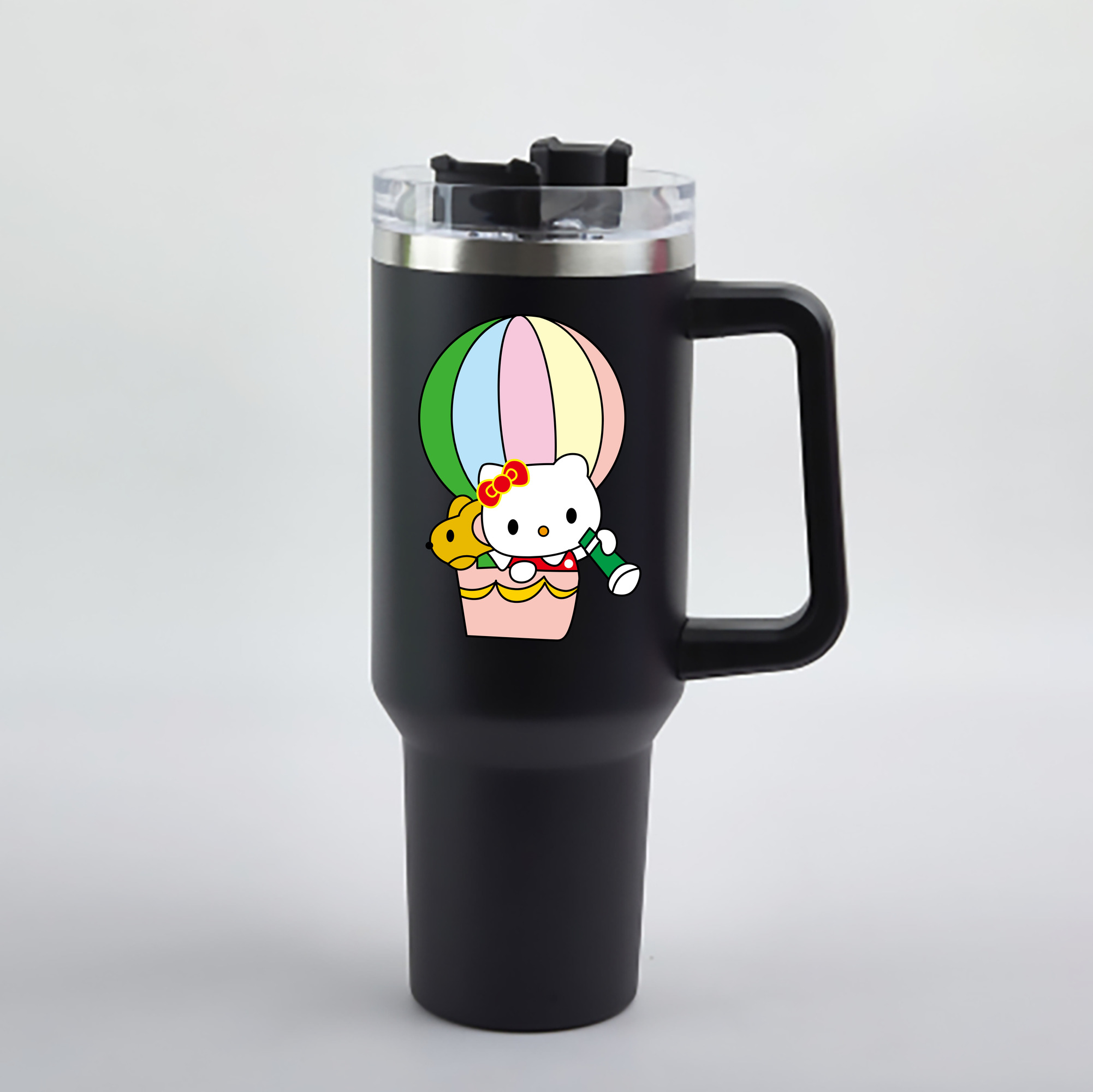 （画像用） Hello Kitty ハローキティ 1200mL車用タンブラー - クリスタルステッカー（プラスチックストロー付き）