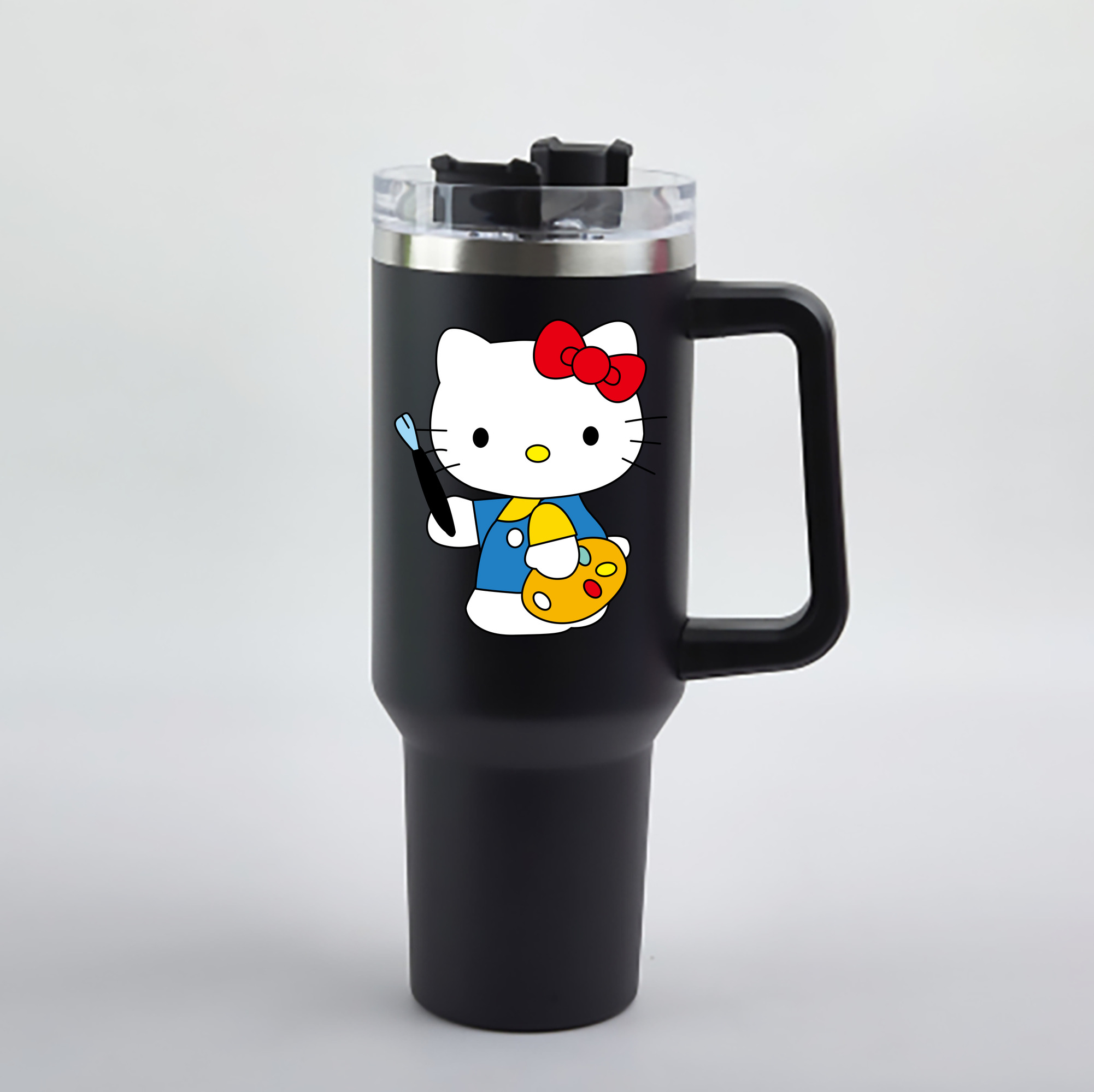 （画像用） Hello Kitty ハローキティ 1200mL車用タンブラー - クリスタルステッカー（プラスチックストロー付き）