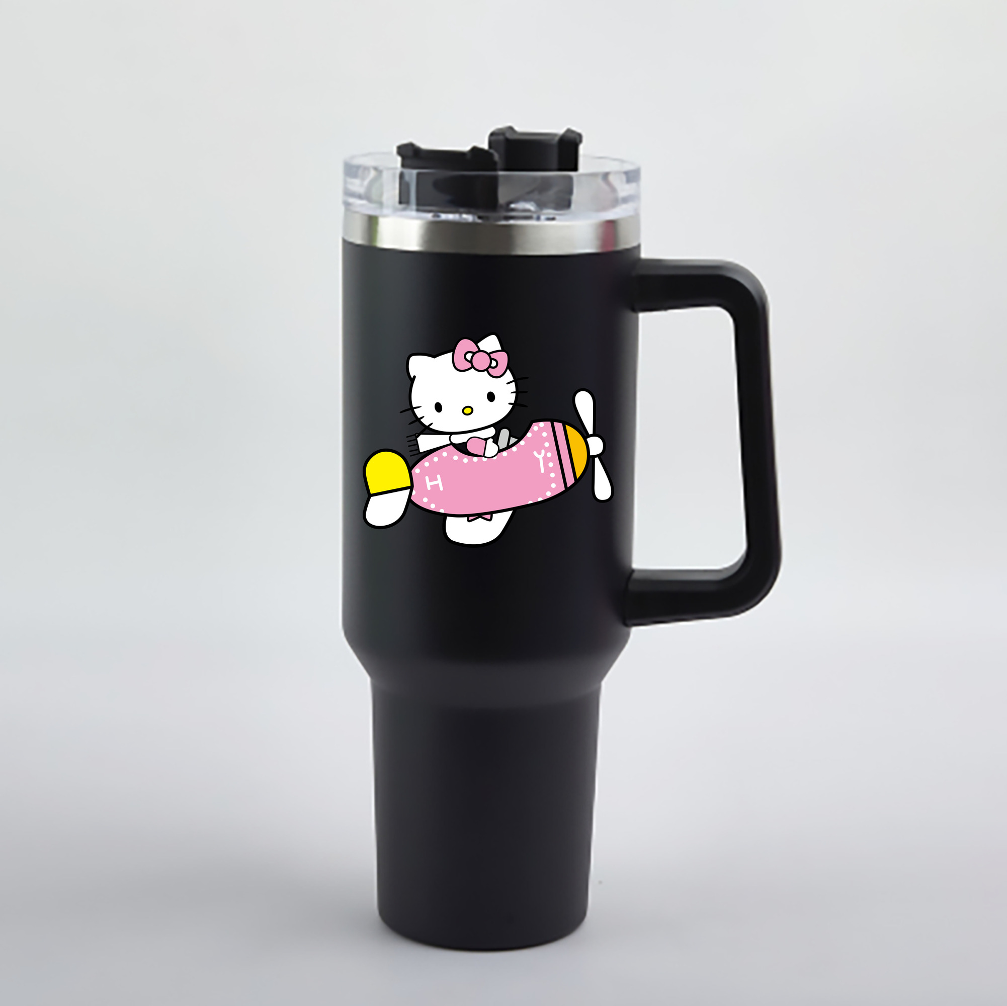 （画像用） Hello Kitty ハローキティ 1200mL車用タンブラー - クリスタルステッカー（プラスチックストロー付き）