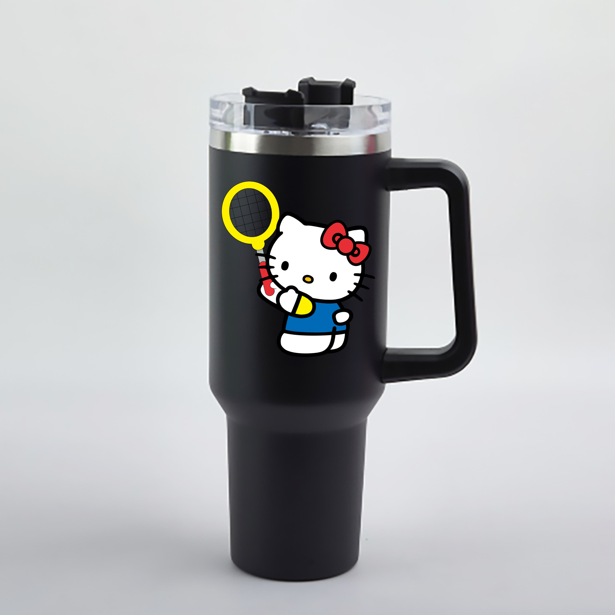 （画像用） Hello Kitty ハローキティ 1200mL車用タンブラー - クリスタルステッカー（プラスチックストロー付き）