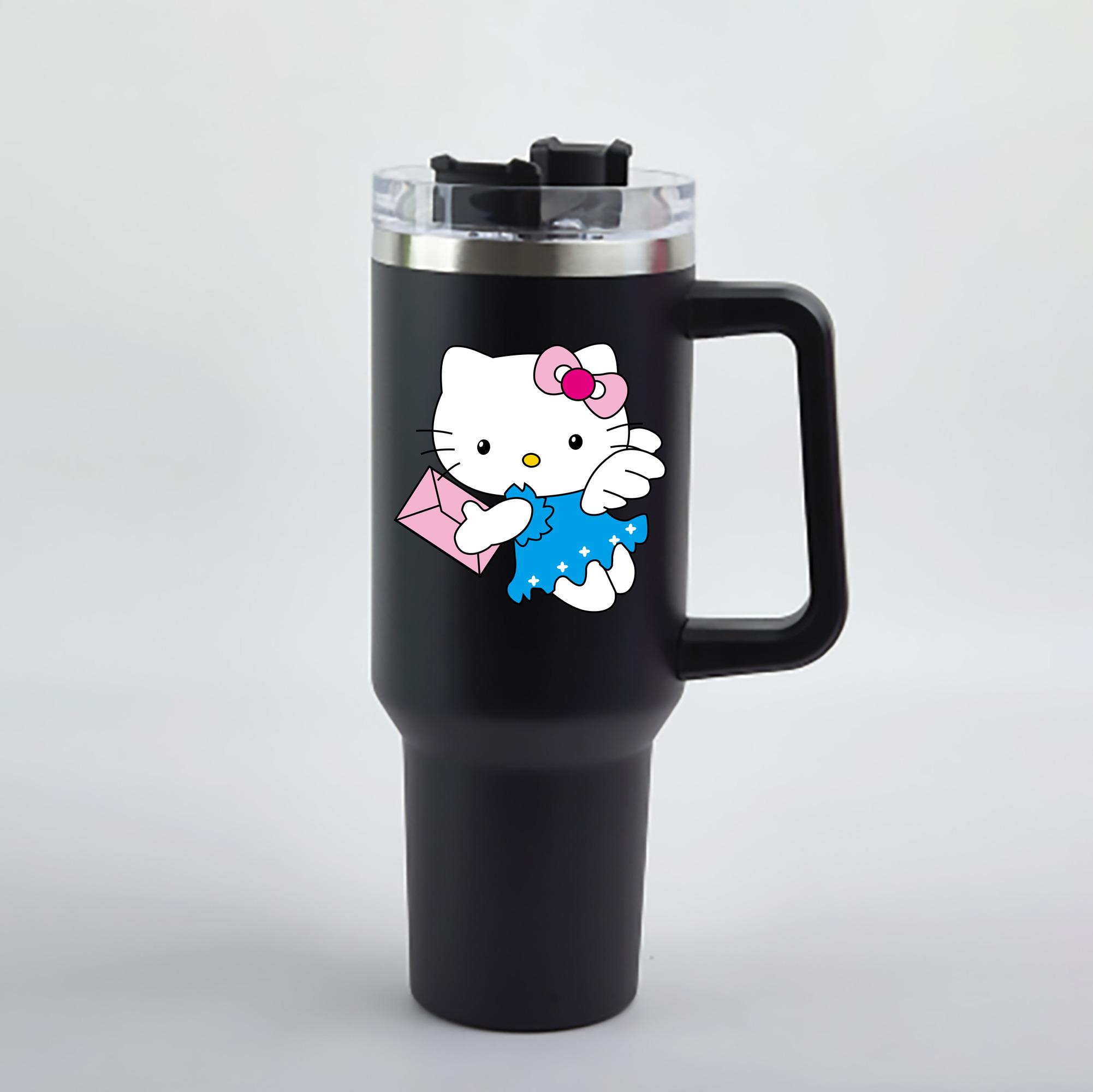 （画像用） Hello Kitty ハローキティ 1200mL車用タンブラー - クリスタルステッカー（プラスチックストロー付き）