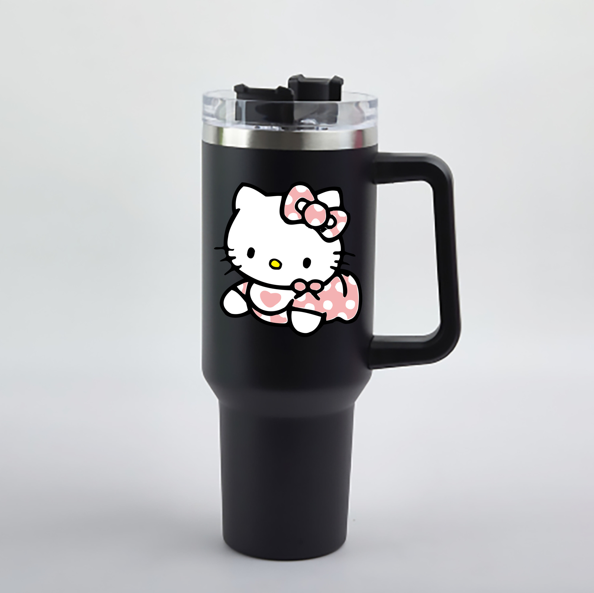 （画像用） Hello Kitty ハローキティ 1200mL車用タンブラー - クリスタルステッカー（プラスチックストロー付き）