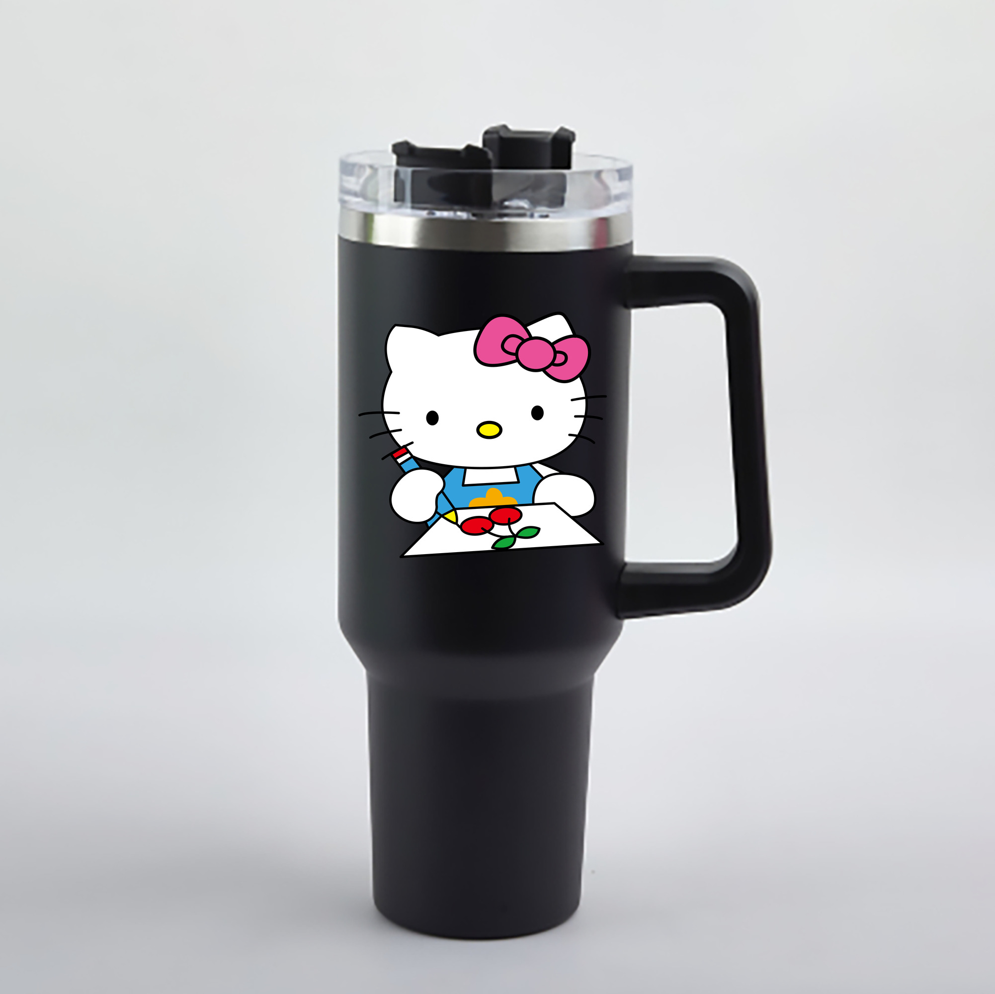 （画像用） Hello Kitty ハローキティ 1200mL車用タンブラー - クリスタルステッカー（プラスチックストロー付き）