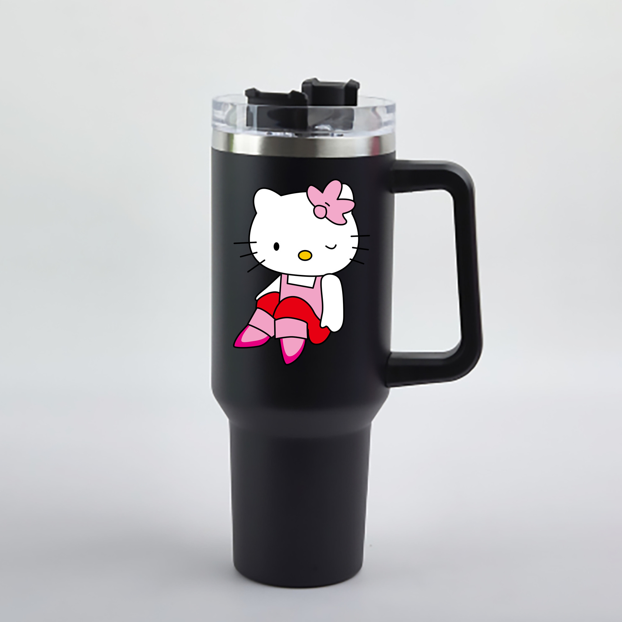 （画像用） Hello Kitty ハローキティ 1200mL車用タンブラー - クリスタルステッカー（プラスチックストロー付き）