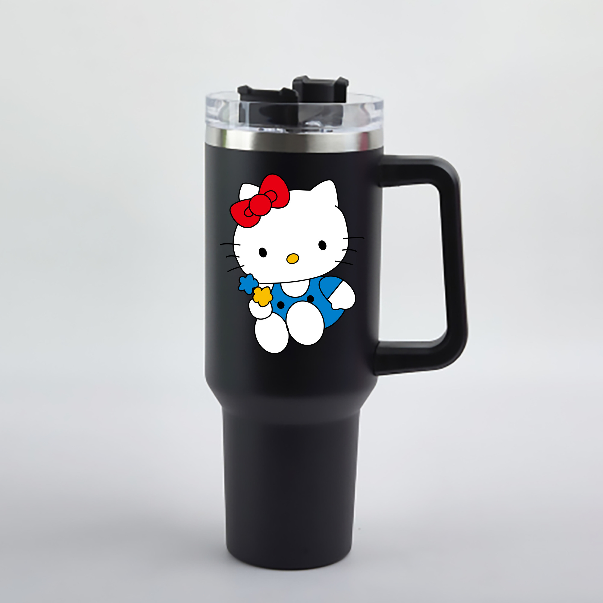 （画像用） Hello Kitty ハローキティ 1200mL車用タンブラー - クリスタルステッカー（プラスチックストロー付き）