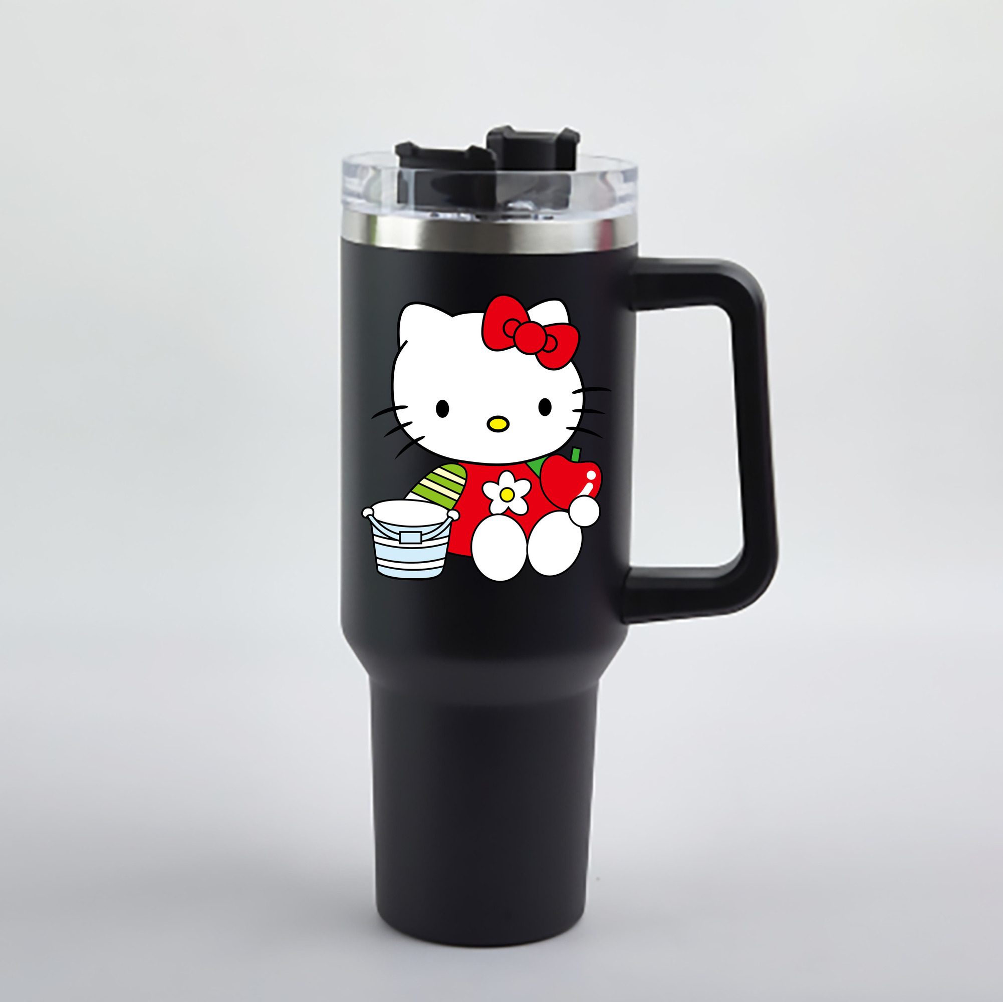 （画像用） Hello Kitty ハローキティ 1200mL車用タンブラー - クリスタルステッカー（プラスチックストロー付き）