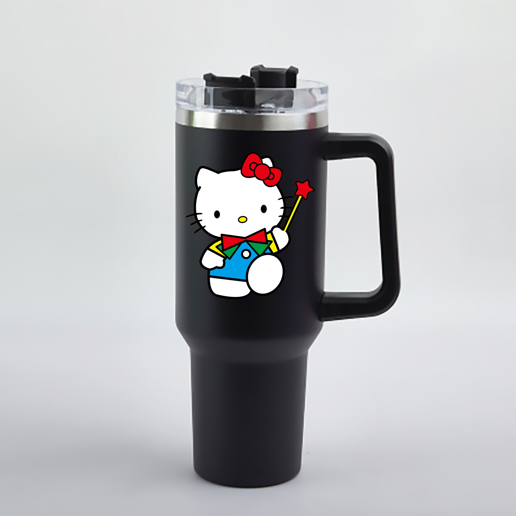 （画像用） Hello Kitty ハローキティ 1200mL車用タンブラー - クリスタルステッカー（プラスチックストロー付き）