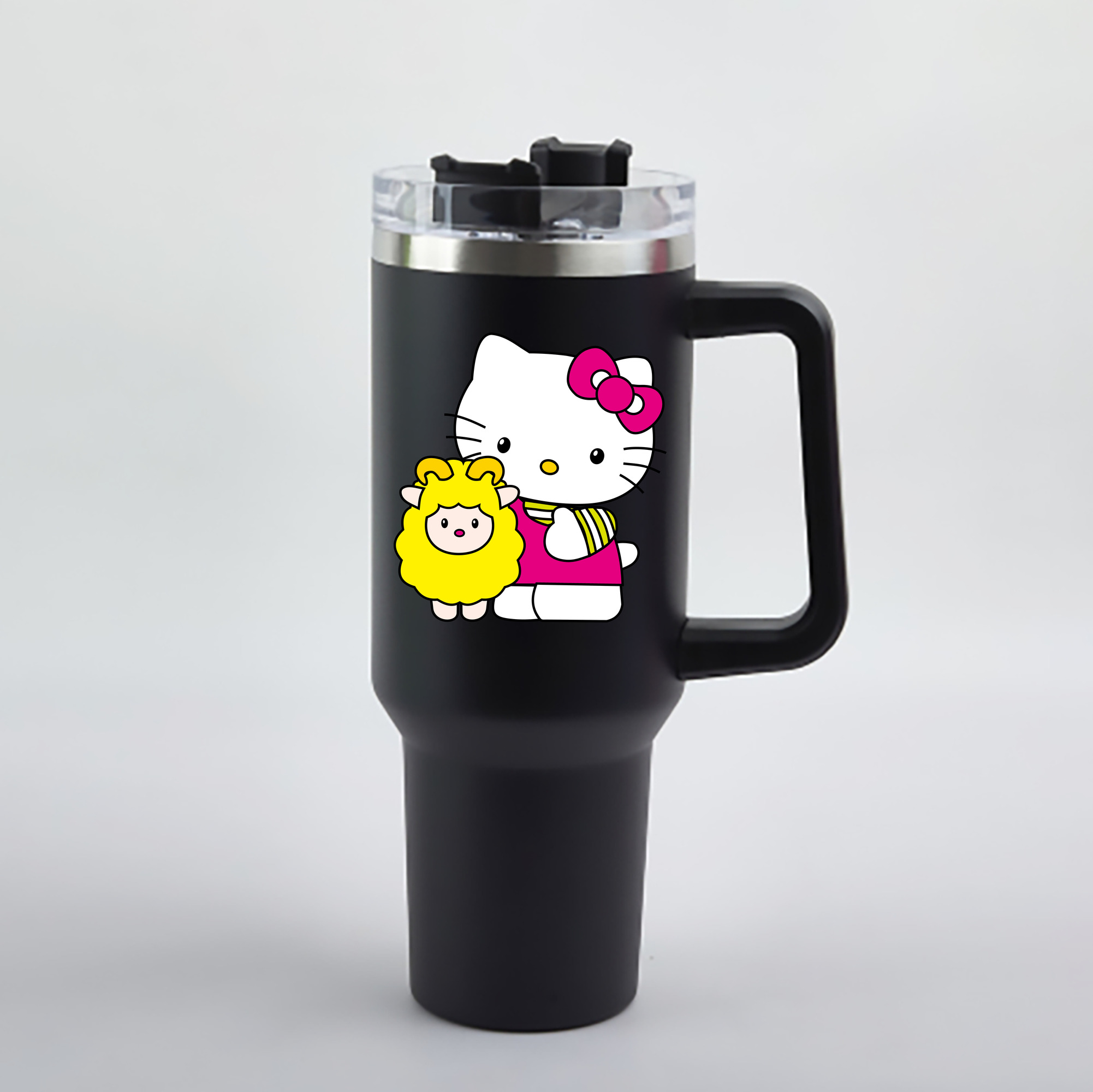 （画像用） Hello Kitty ハローキティ 1200mL車用タンブラー - クリスタルステッカー（プラスチックストロー付き）