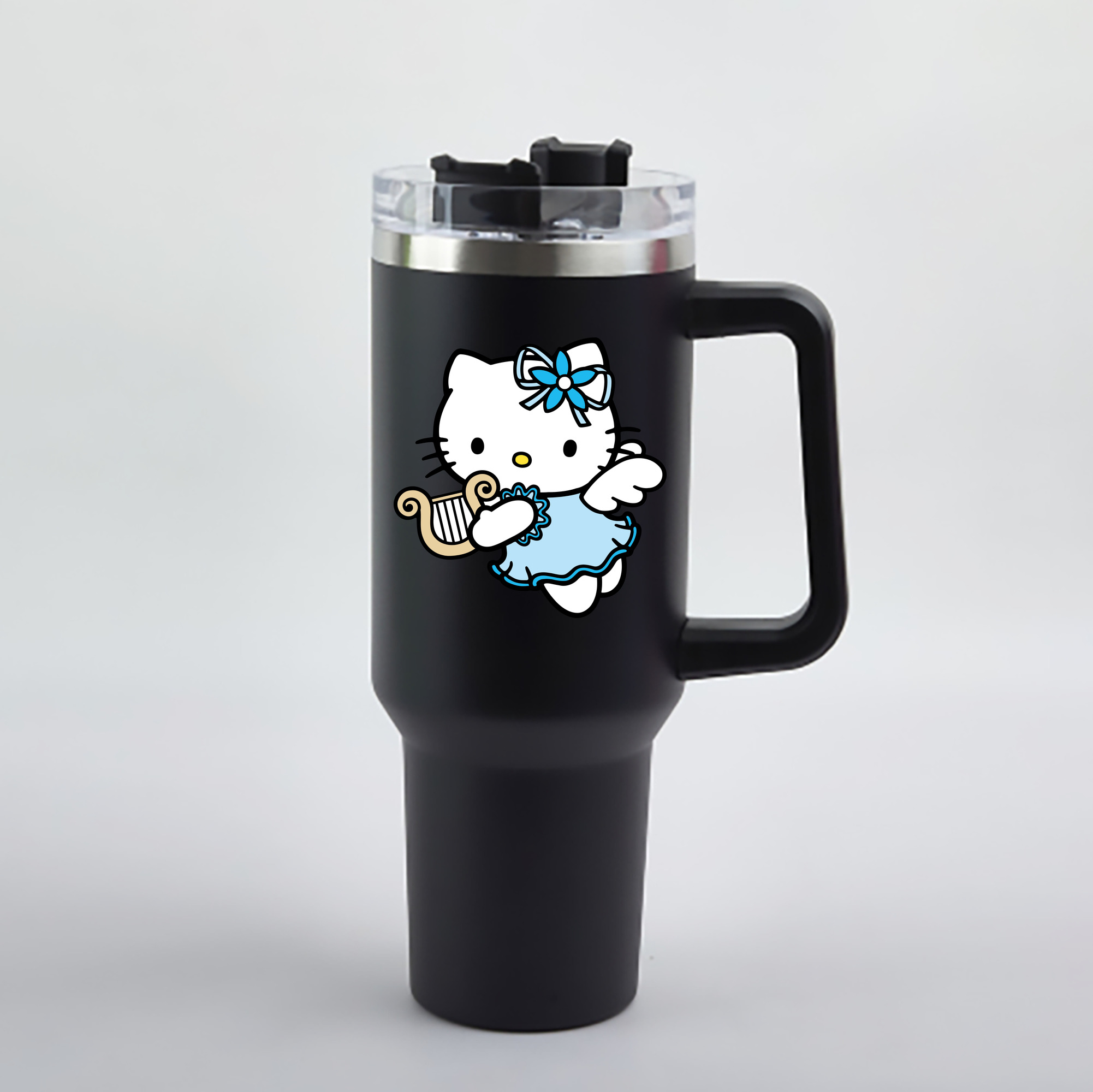 （画像用） Hello Kitty ハローキティ 1200mL車用タンブラー - クリスタルステッカー（プラスチックストロー付き）