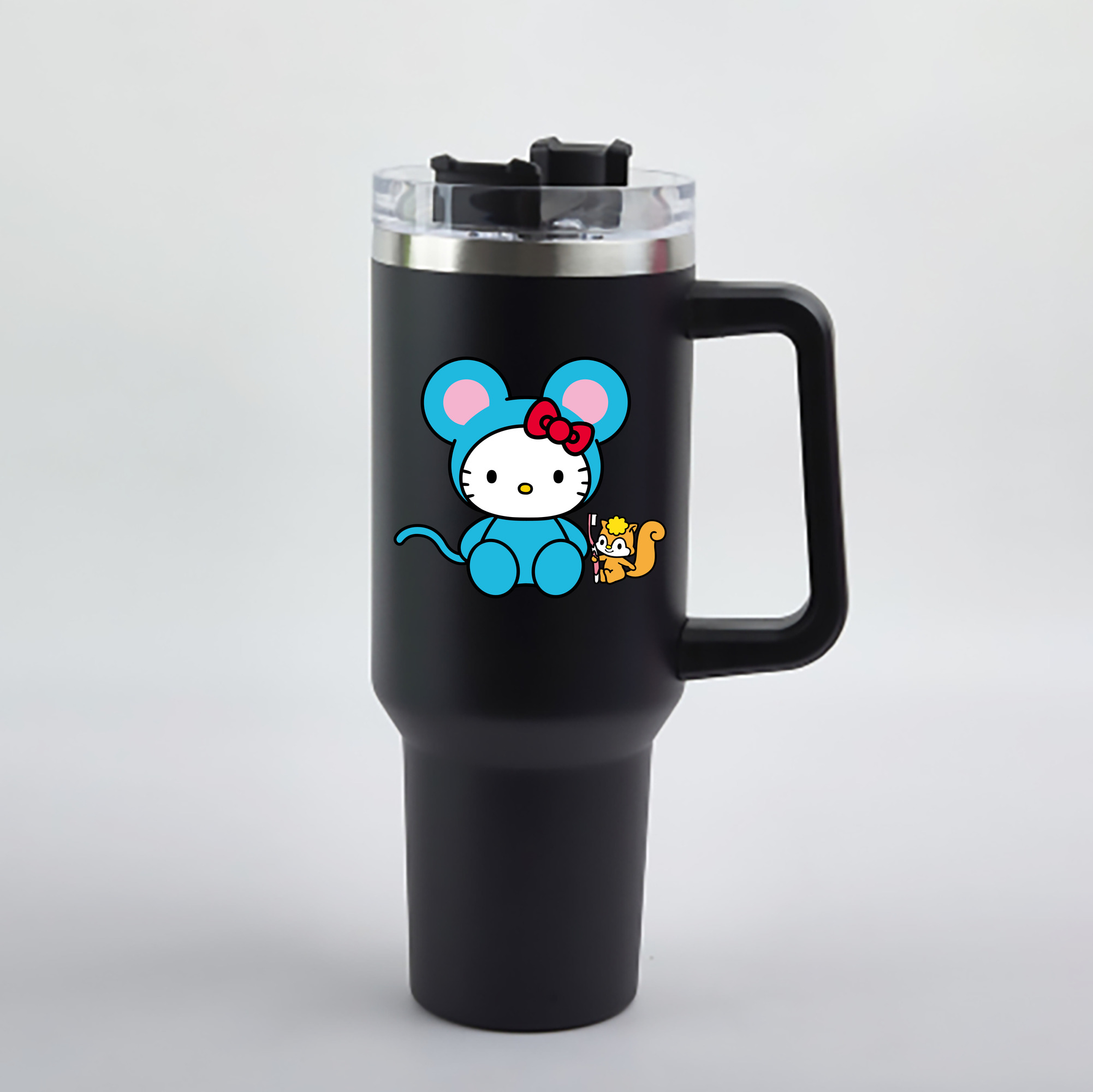 （画像用） Hello Kitty ハローキティ 1200mL車用タンブラー - クリスタルステッカー（プラスチックストロー付き）