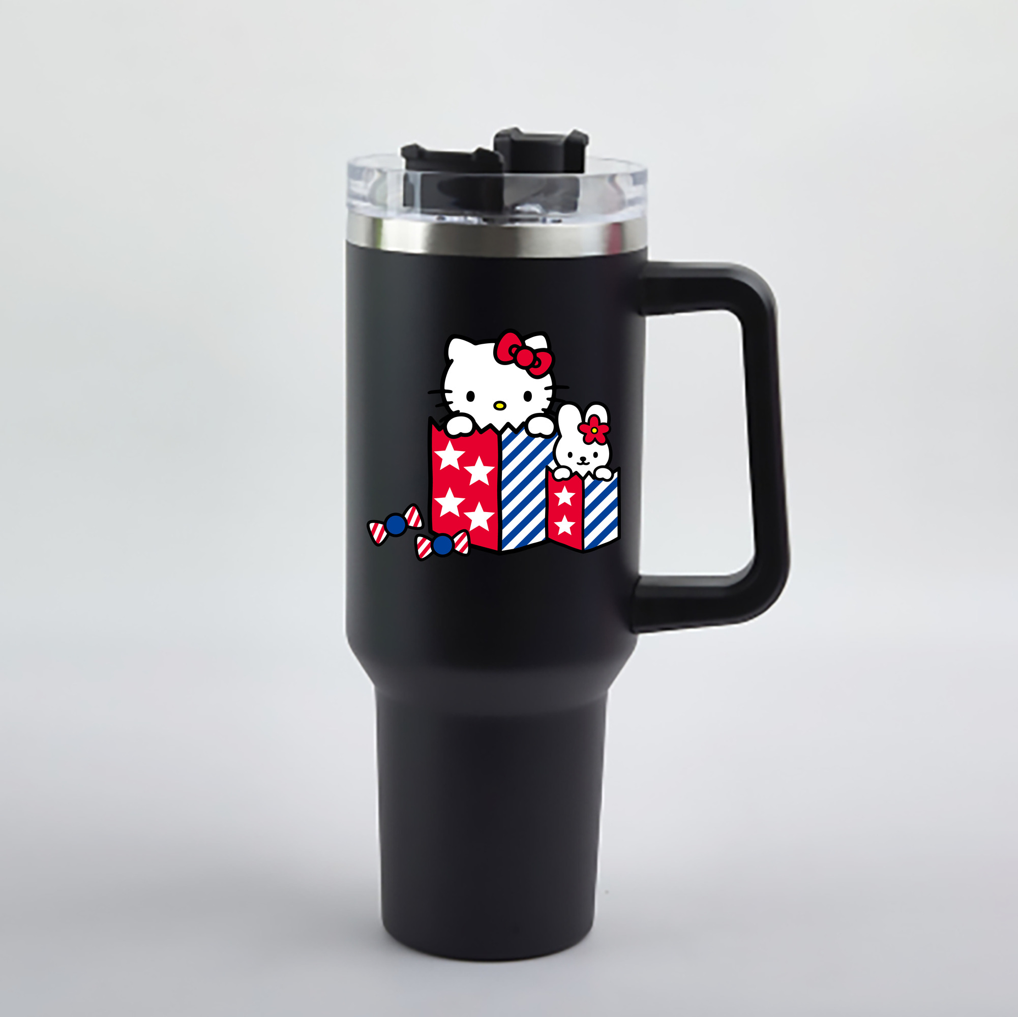 （画像用） Hello Kitty ハローキティ 1200mL車用タンブラー - クリスタルステッカー（プラスチックストロー付き）