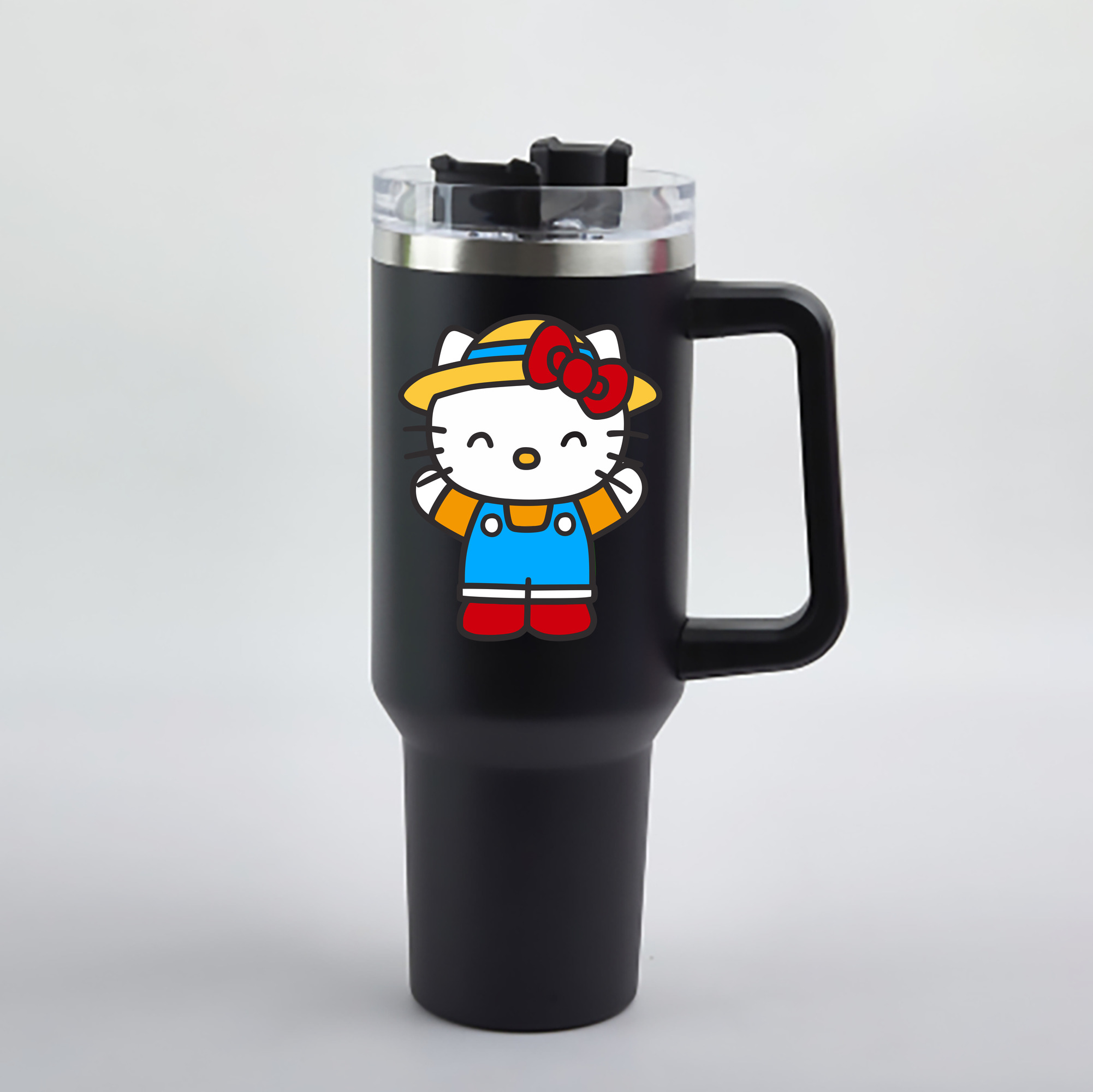 （画像用） Hello Kitty ハローキティ 1200mL車用タンブラー - クリスタルステッカー（プラスチックストロー付き）