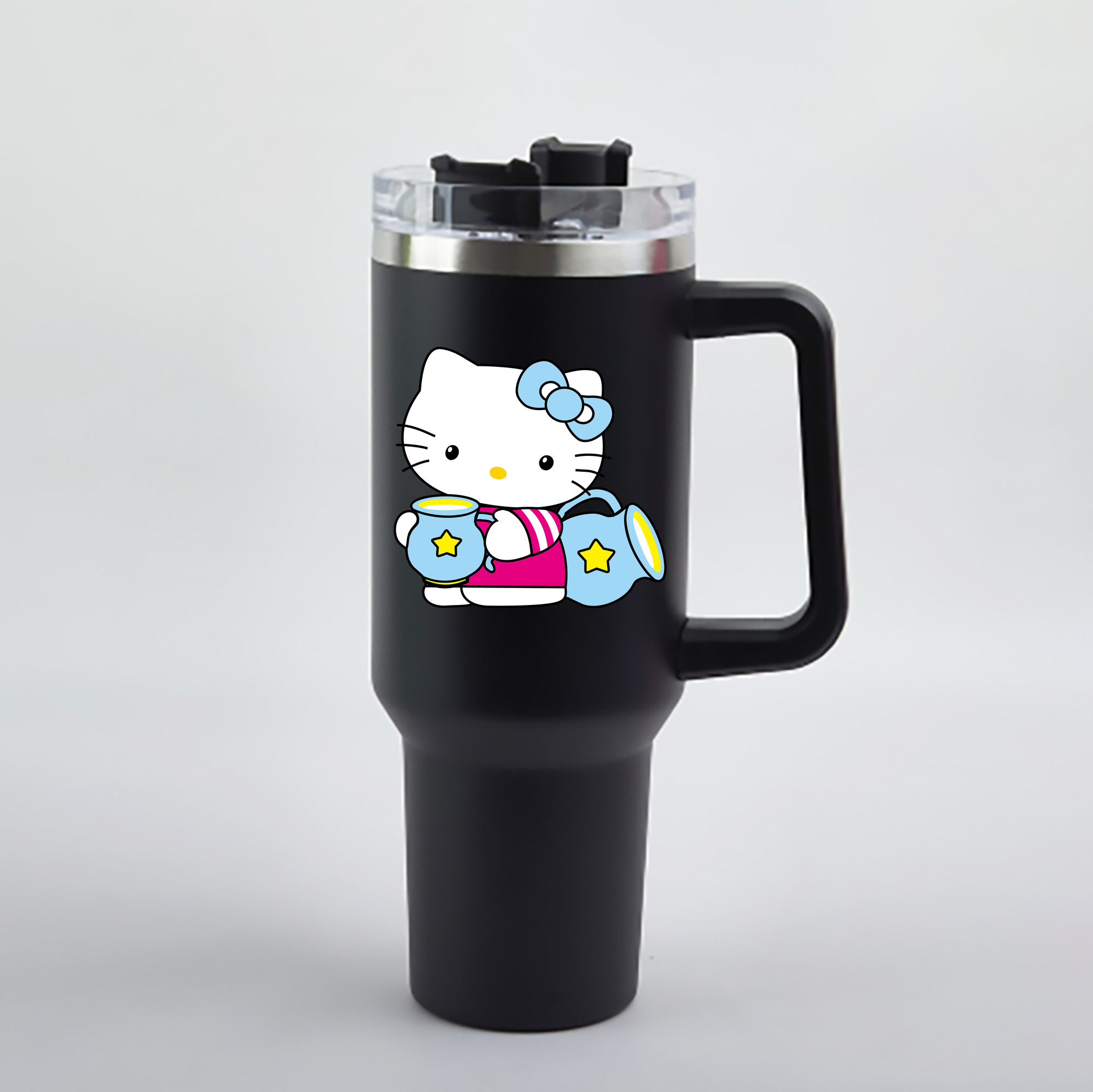 （画像用） Hello Kitty ハローキティ 1200mL車用タンブラー - クリスタルステッカー（プラスチックストロー付き）
