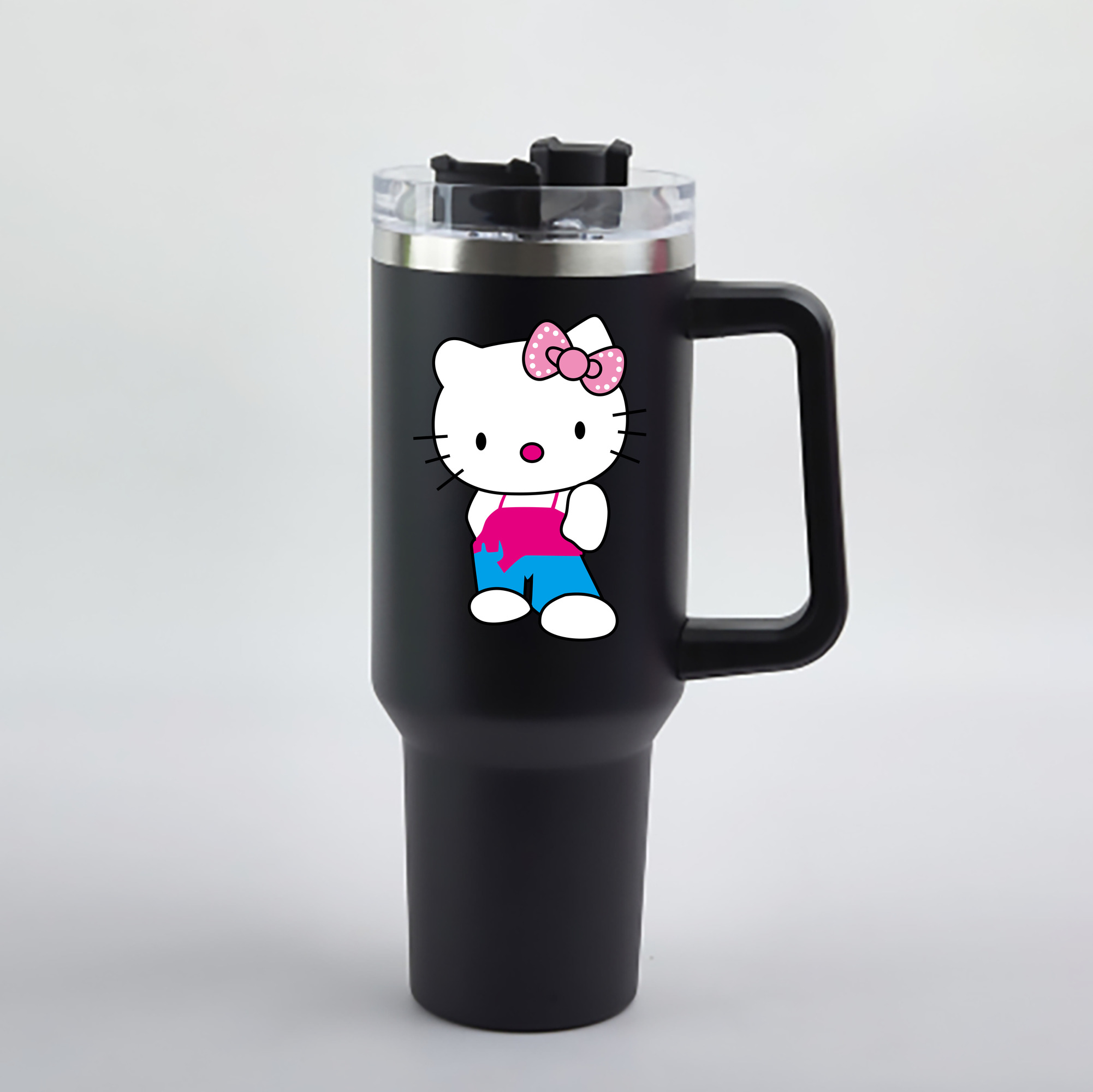 （画像用） Hello Kitty ハローキティ 1200mL車用タンブラー - クリスタルステッカー（プラスチックストロー付き）