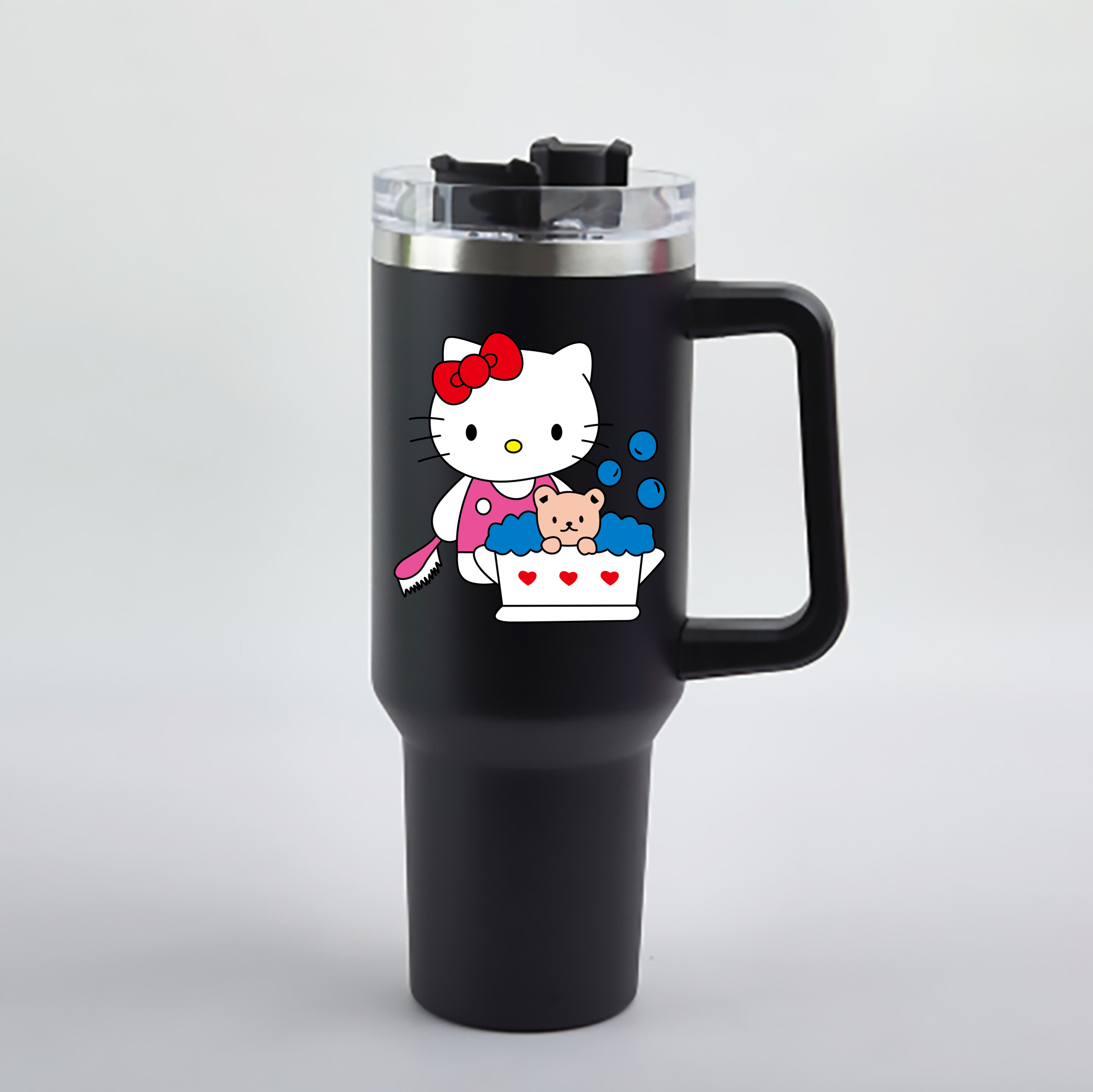 （画像用） Hello Kitty ハローキティ 1200mL車用タンブラー - クリスタルステッカー（プラスチックストロー付き）