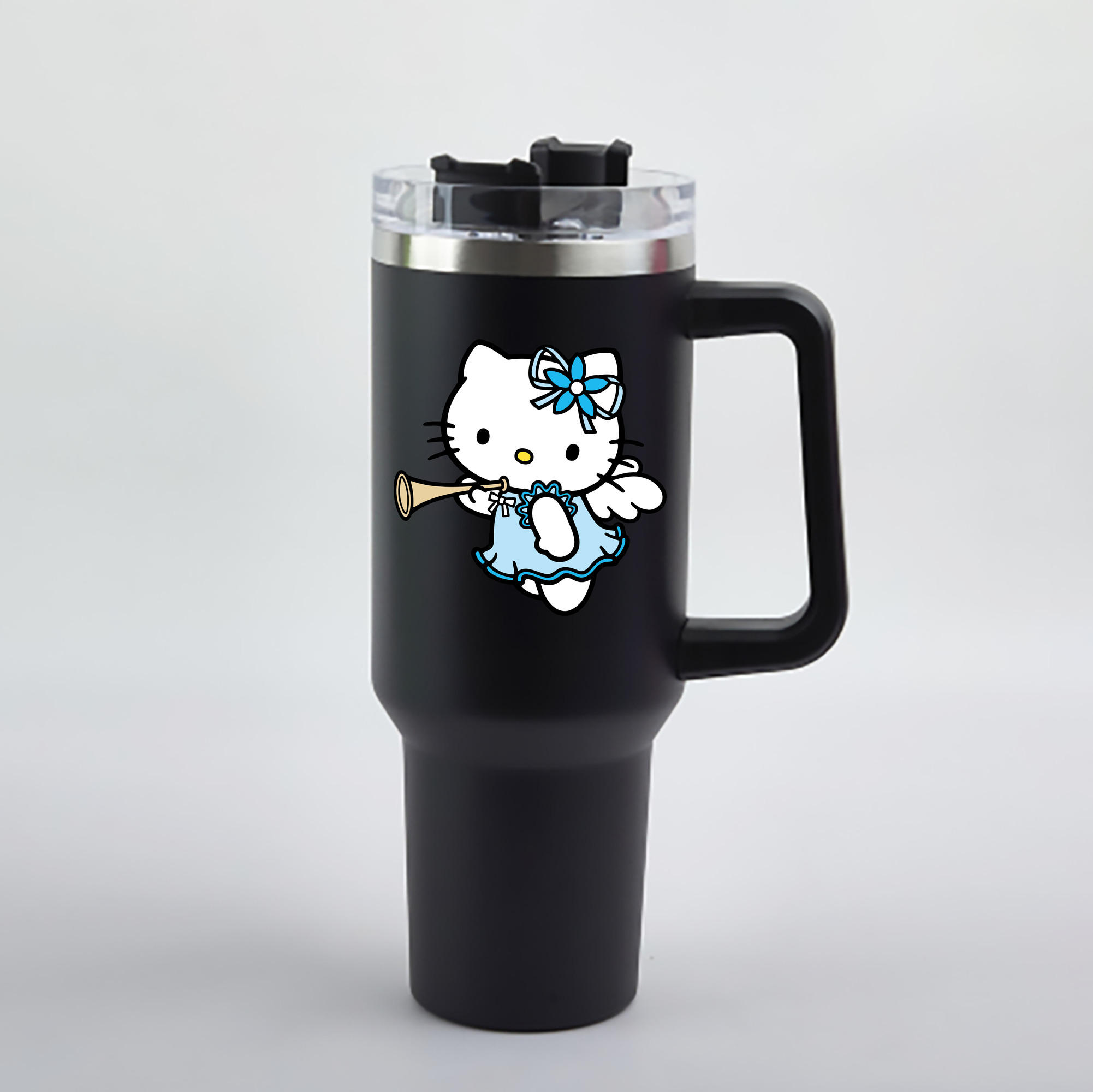 （画像用） Hello Kitty ハローキティ 1200mL車用タンブラー - クリスタルステッカー（プラスチックストロー付き）