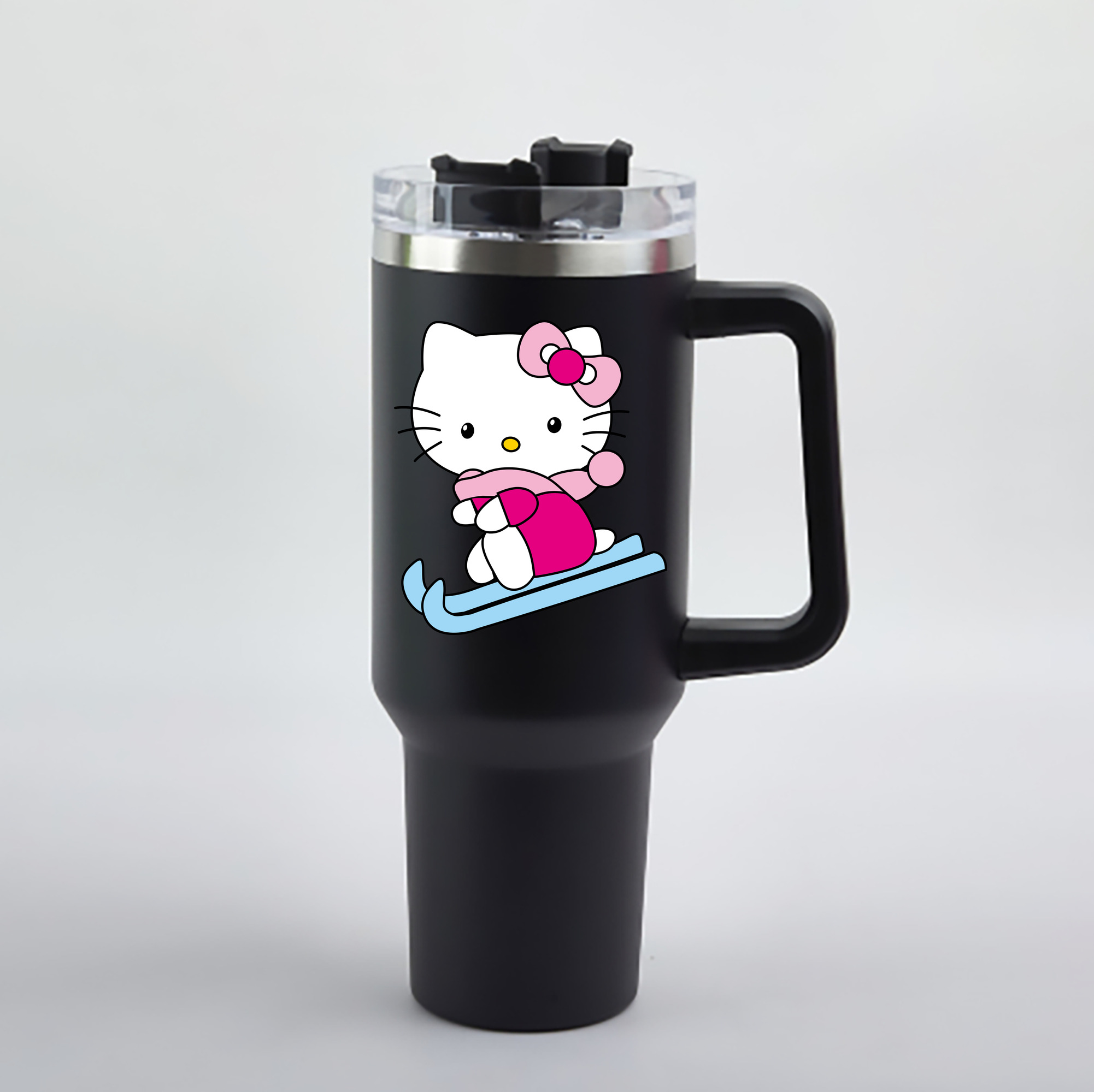 （画像用） Hello Kitty ハローキティ 1200mL車用タンブラー - クリスタルステッカー（プラスチックストロー付き）