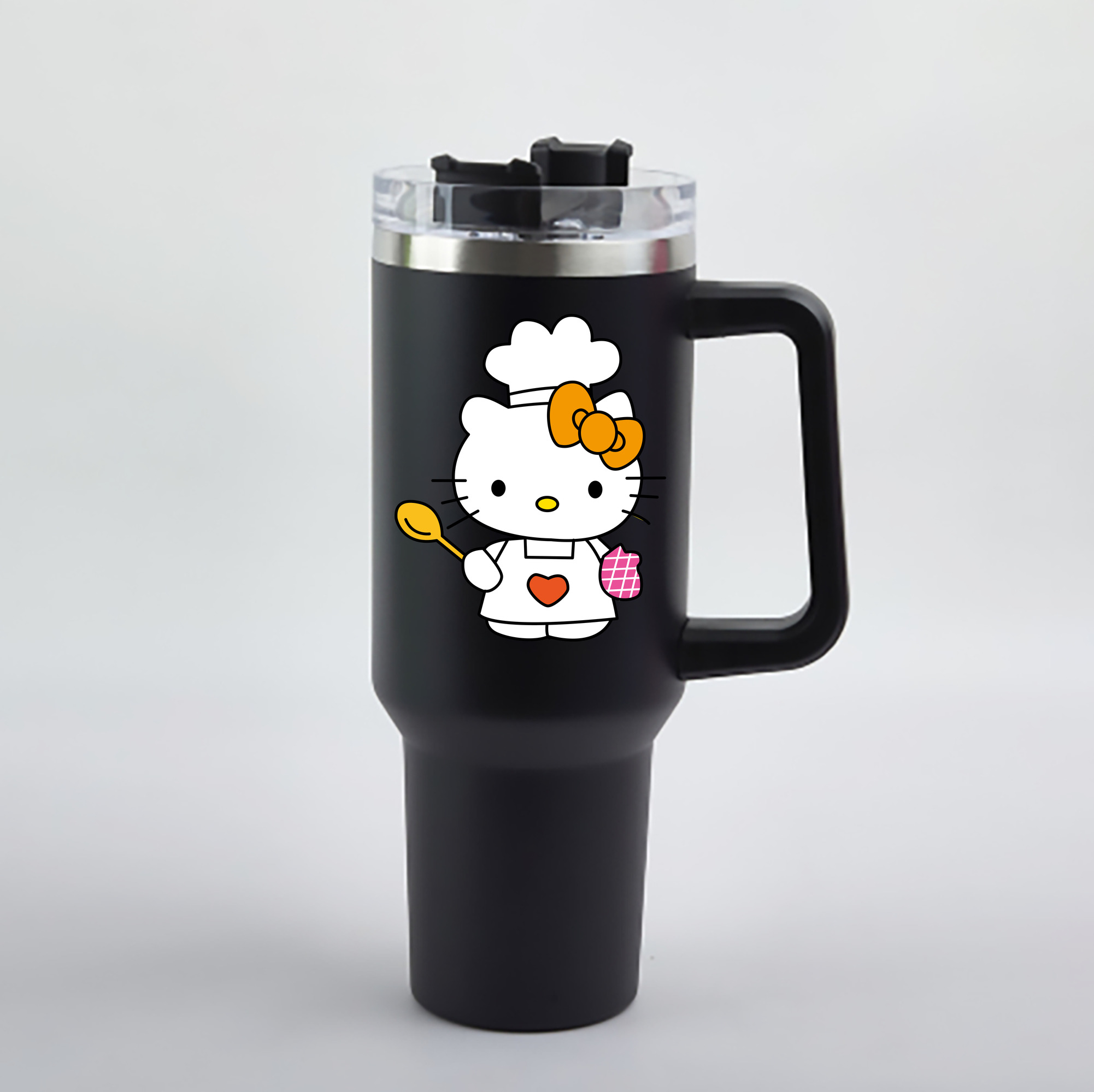 （画像用） Hello Kitty ハローキティ 1200mL車用タンブラー - クリスタルステッカー（プラスチックストロー付き）