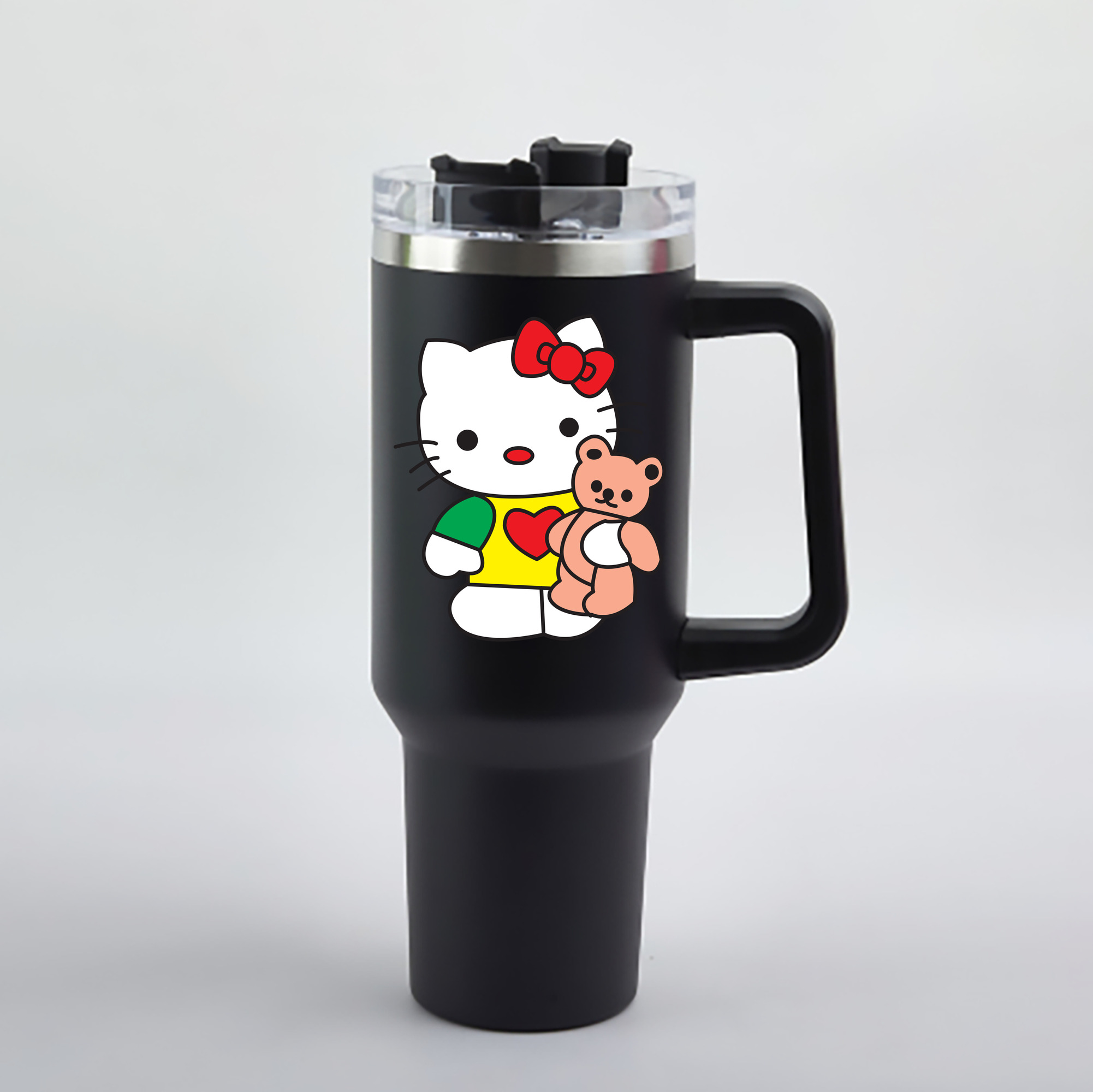 （画像用） Hello Kitty ハローキティ 1200mL車用タンブラー - クリスタルステッカー（プラスチックストロー付き）