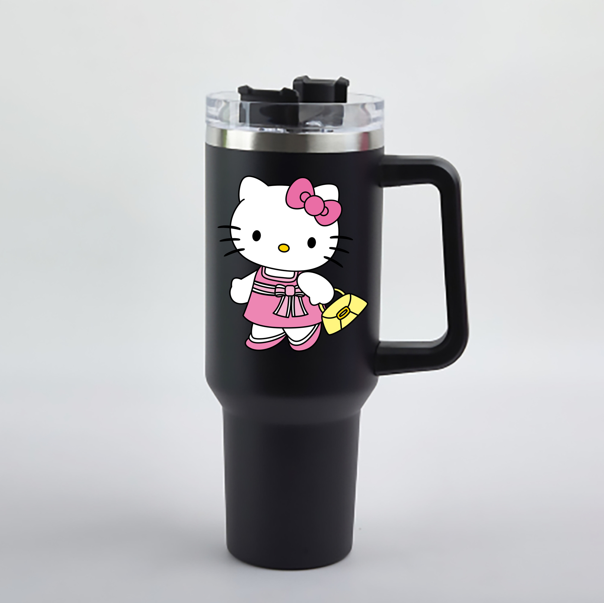 （画像用） Hello Kitty ハローキティ 1200mL車用タンブラー - クリスタルステッカー（プラスチックストロー付き）