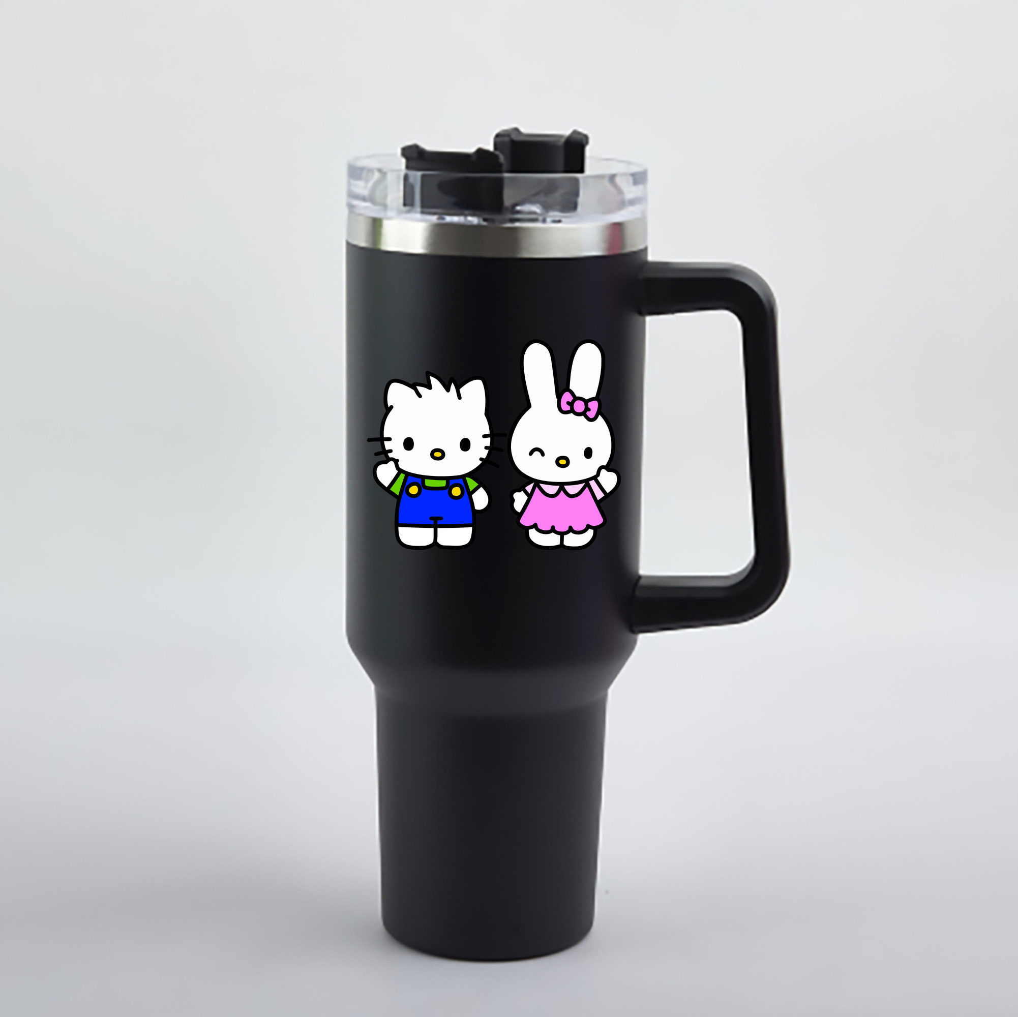 （画像用） Hello Kitty ハローキティ 1200mL車用タンブラー - クリスタルステッカー（プラスチックストロー付き）