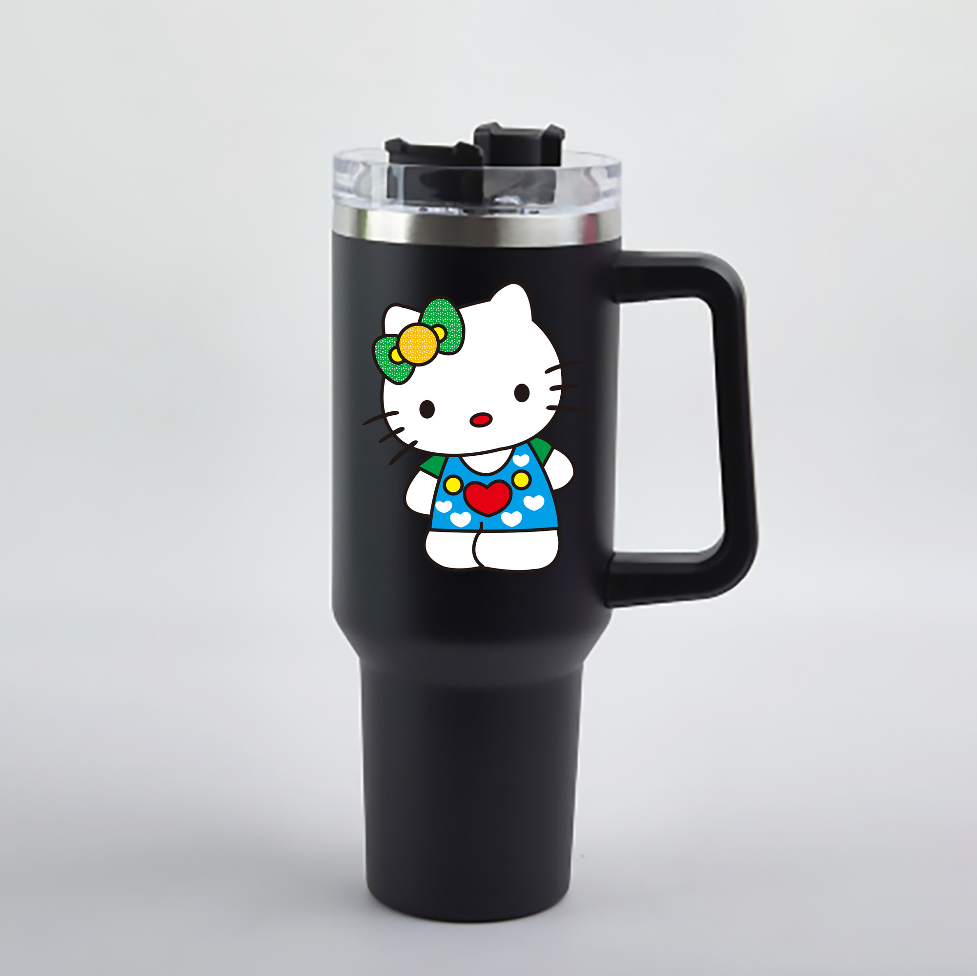 （画像用） Hello Kitty ハローキティ 1200mL車用タンブラー - クリスタルステッカー（プラスチックストロー付き）