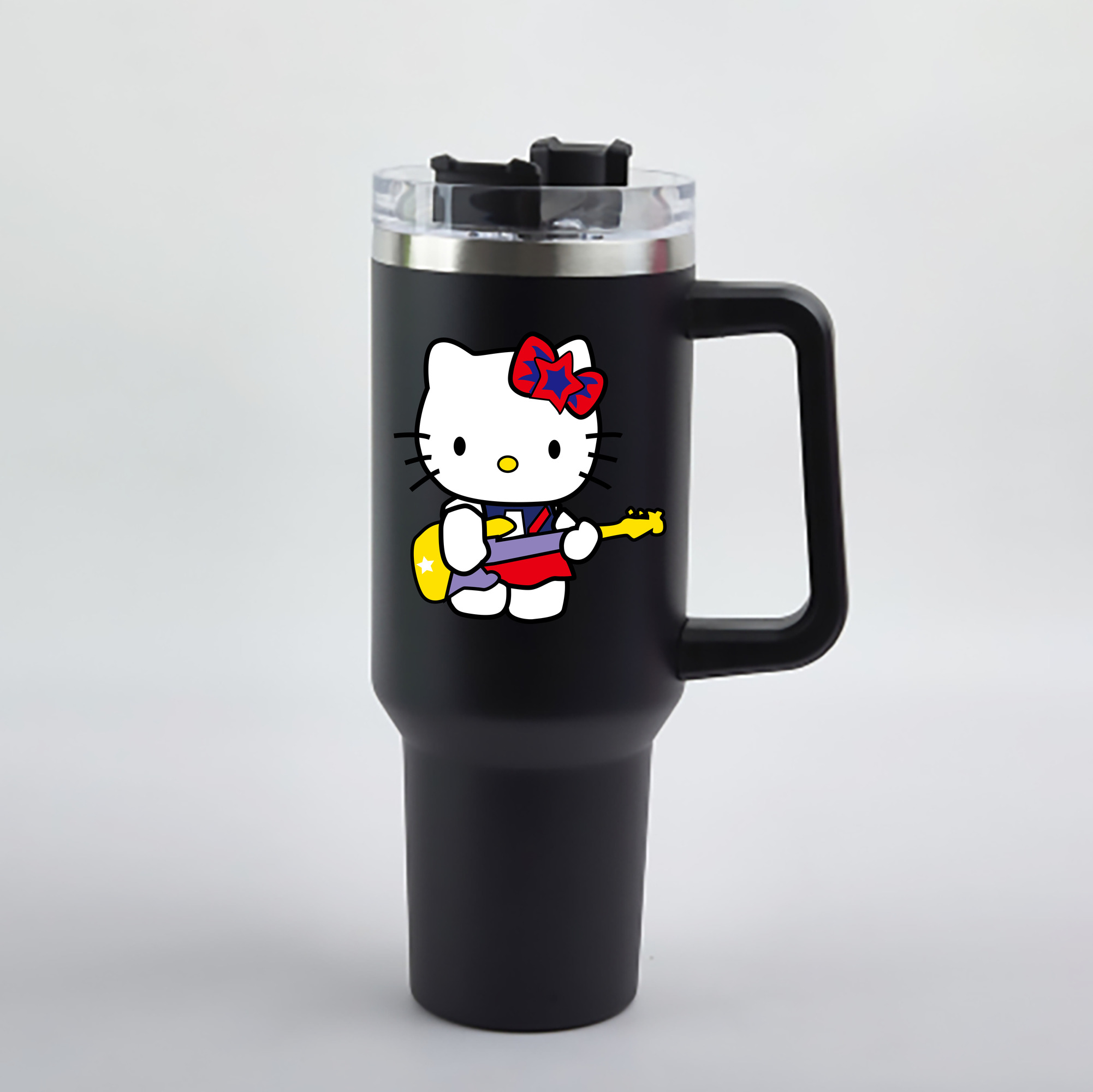 （画像用） Hello Kitty ハローキティ 1200mL車用タンブラー - クリスタルステッカー（プラスチックストロー付き）