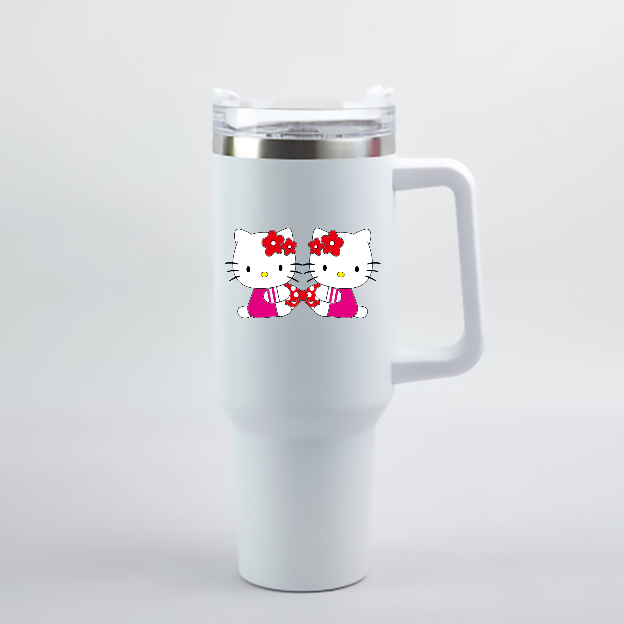 （画像用） Hello Kitty ハローキティ 1200mL車用タンブラー - クリスタルステッカー（プラスチックストロー付き）