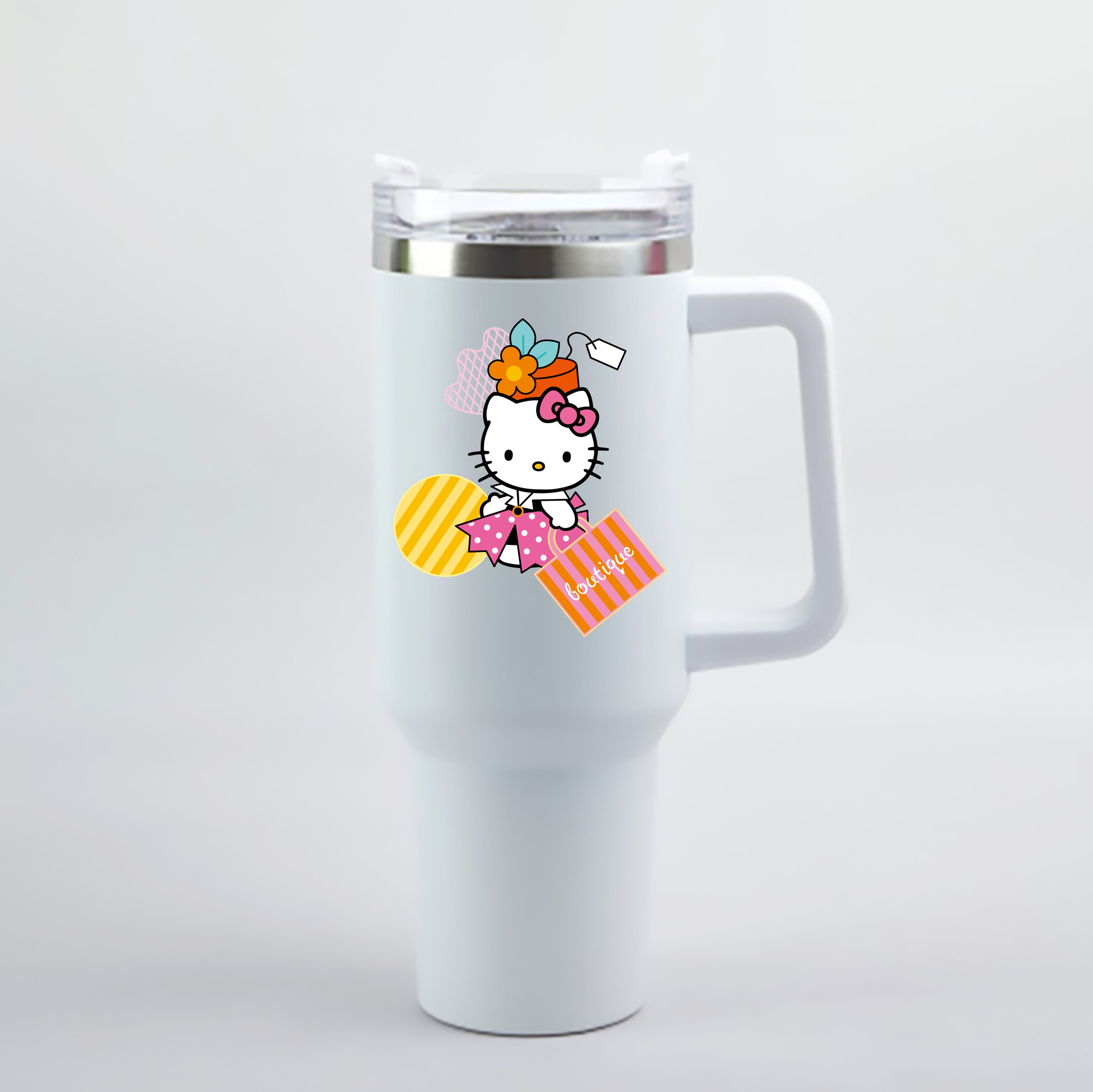（画像用） Hello Kitty ハローキティ 1200mL車用タンブラー - クリスタルステッカー（プラスチックストロー付き）
