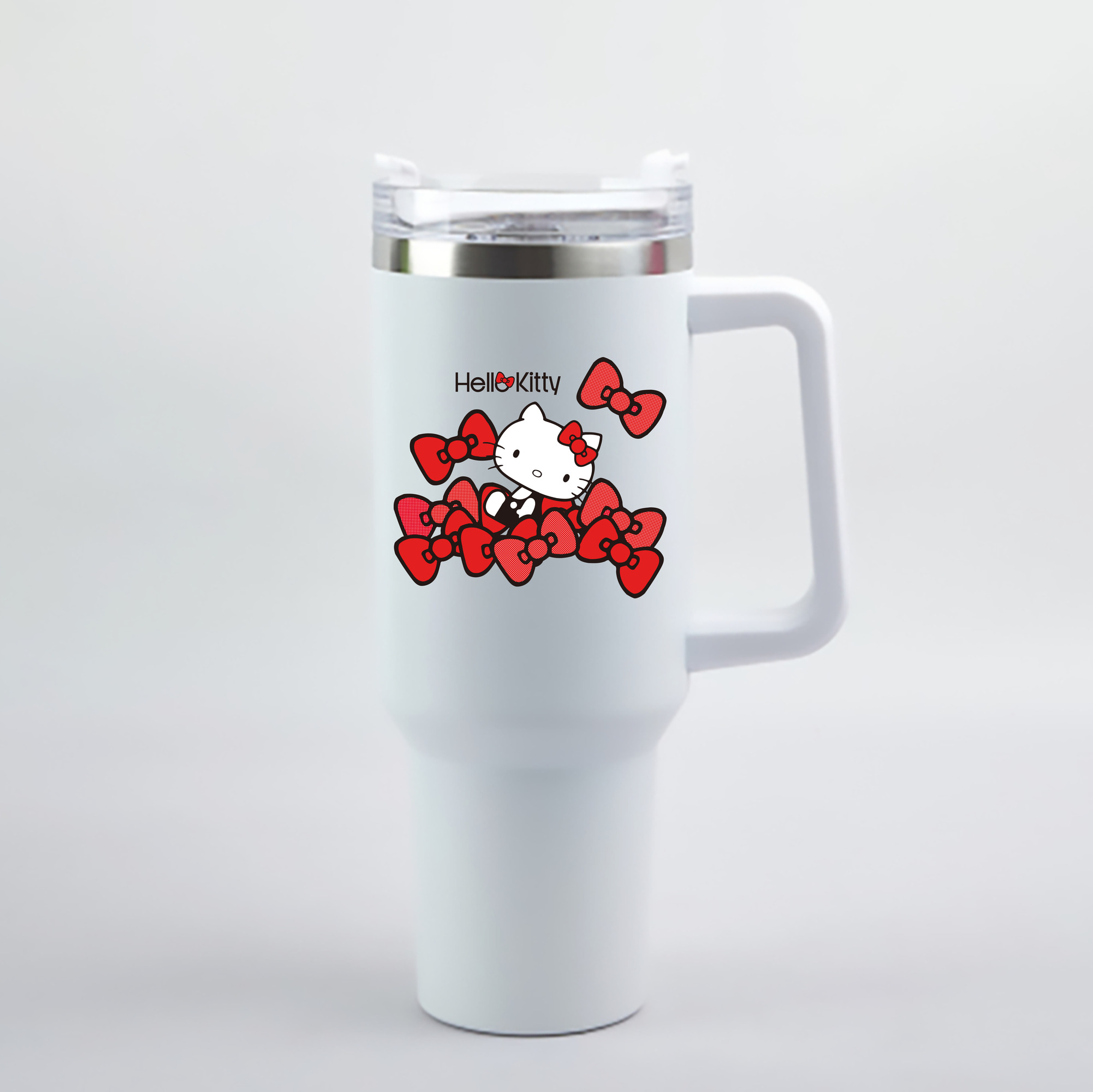 （画像用） Hello Kitty ハローキティ 1200mL車用タンブラー - クリスタルステッカー（プラスチックストロー付き）