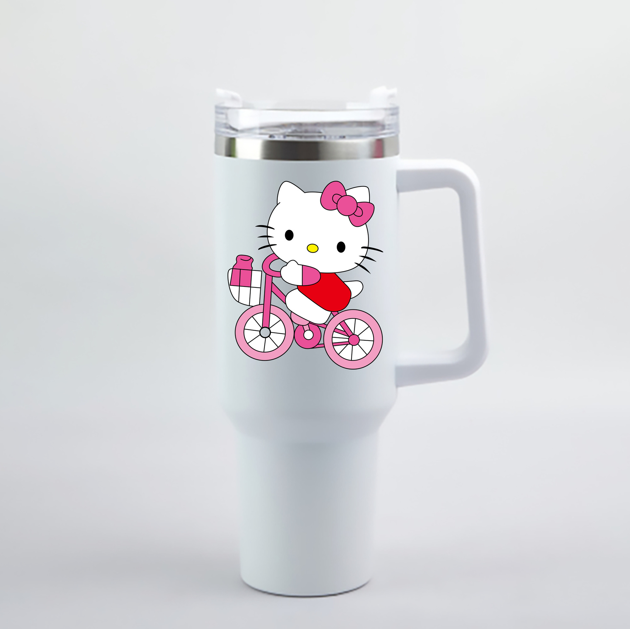 （画像用） Hello Kitty ハローキティ 1200mL車用タンブラー - クリスタルステッカー（プラスチックストロー付き）