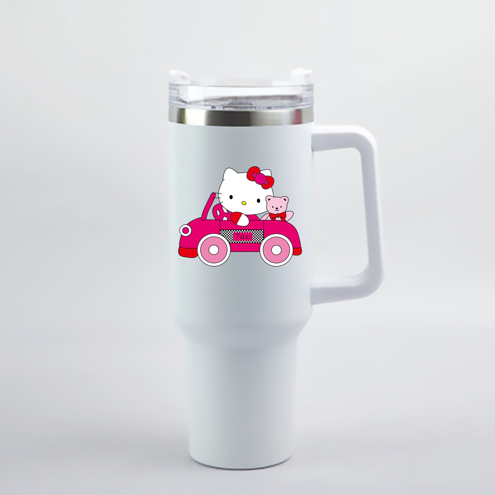 （画像用） Hello Kitty ハローキティ 1200mL車用タンブラー - クリスタルステッカー（プラスチックストロー付き）