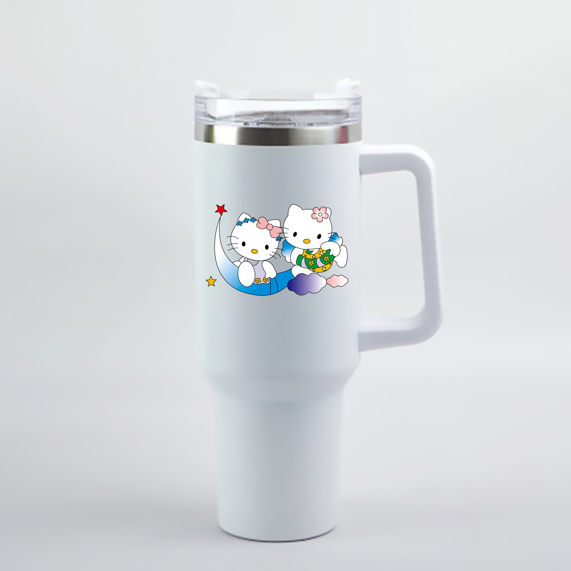 （画像用） Hello Kitty ハローキティ 1200mL車用タンブラー - クリスタルステッカー（プラスチックストロー付き）