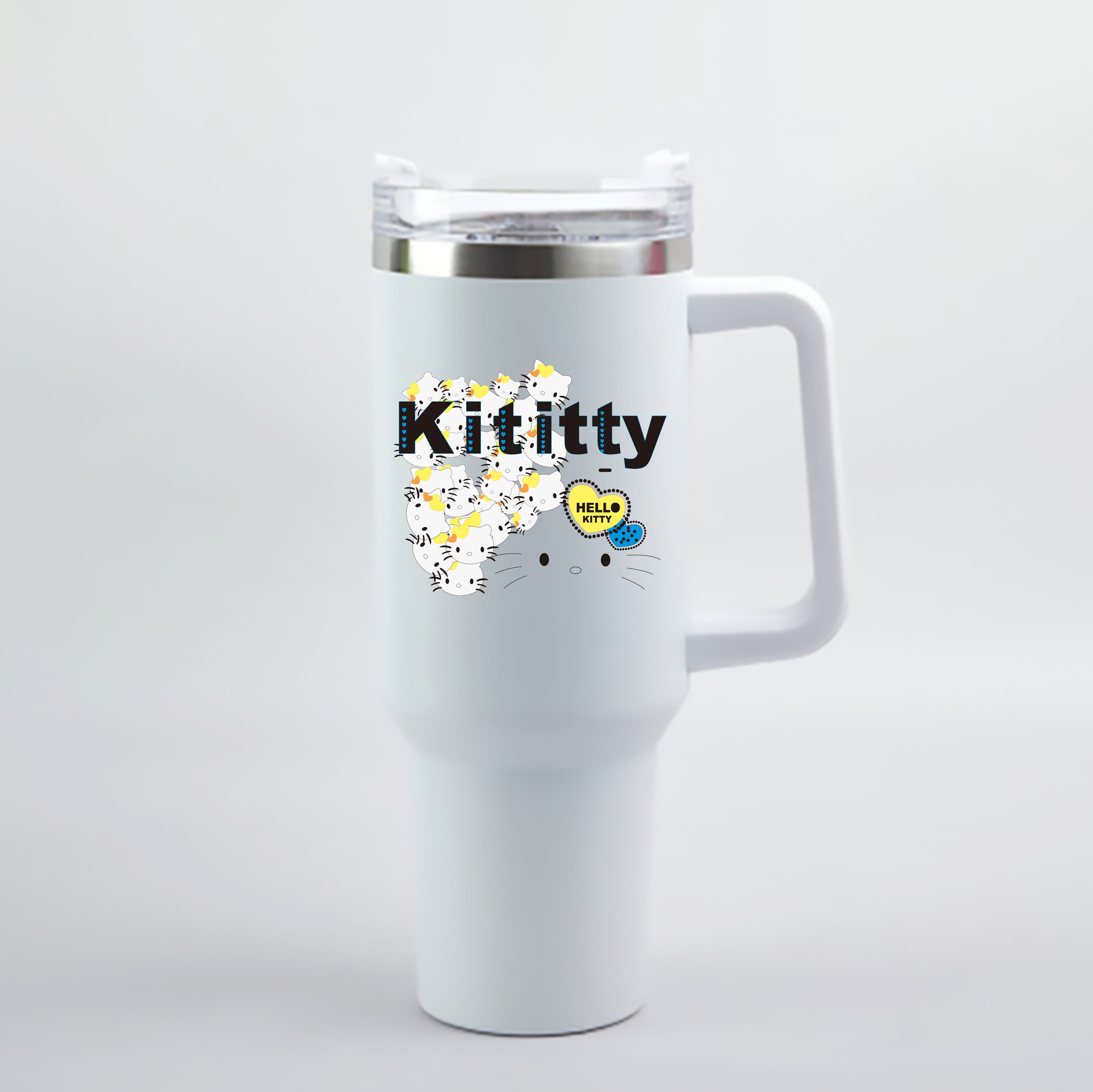 （画像用） Hello Kitty ハローキティ 1200mL車用タンブラー - クリスタルステッカー（プラスチックストロー付き）